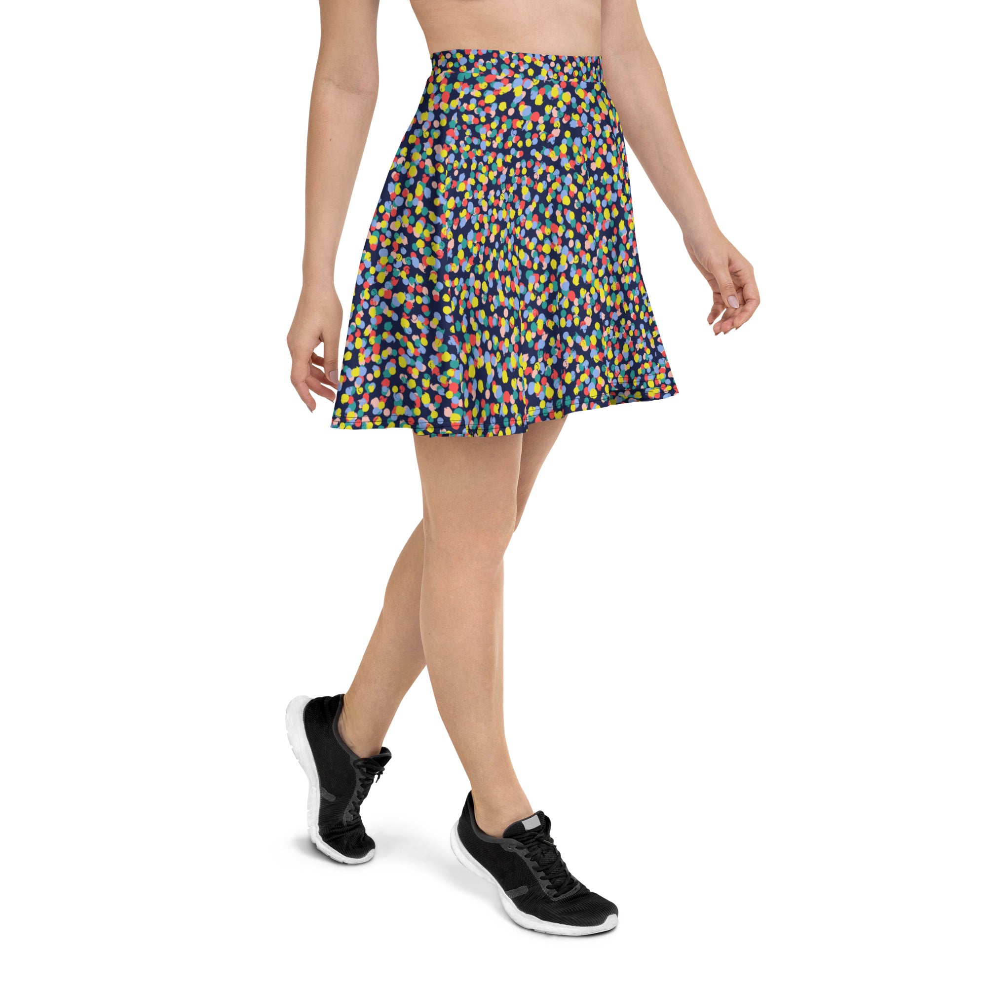 Preppy Multi Colored Circle Black Skate Skirt