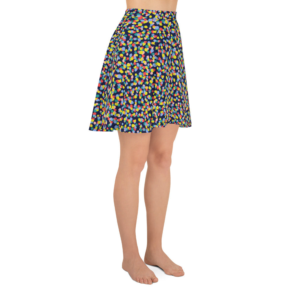 Preppy Multi Colored Circle Black Skate Skirt