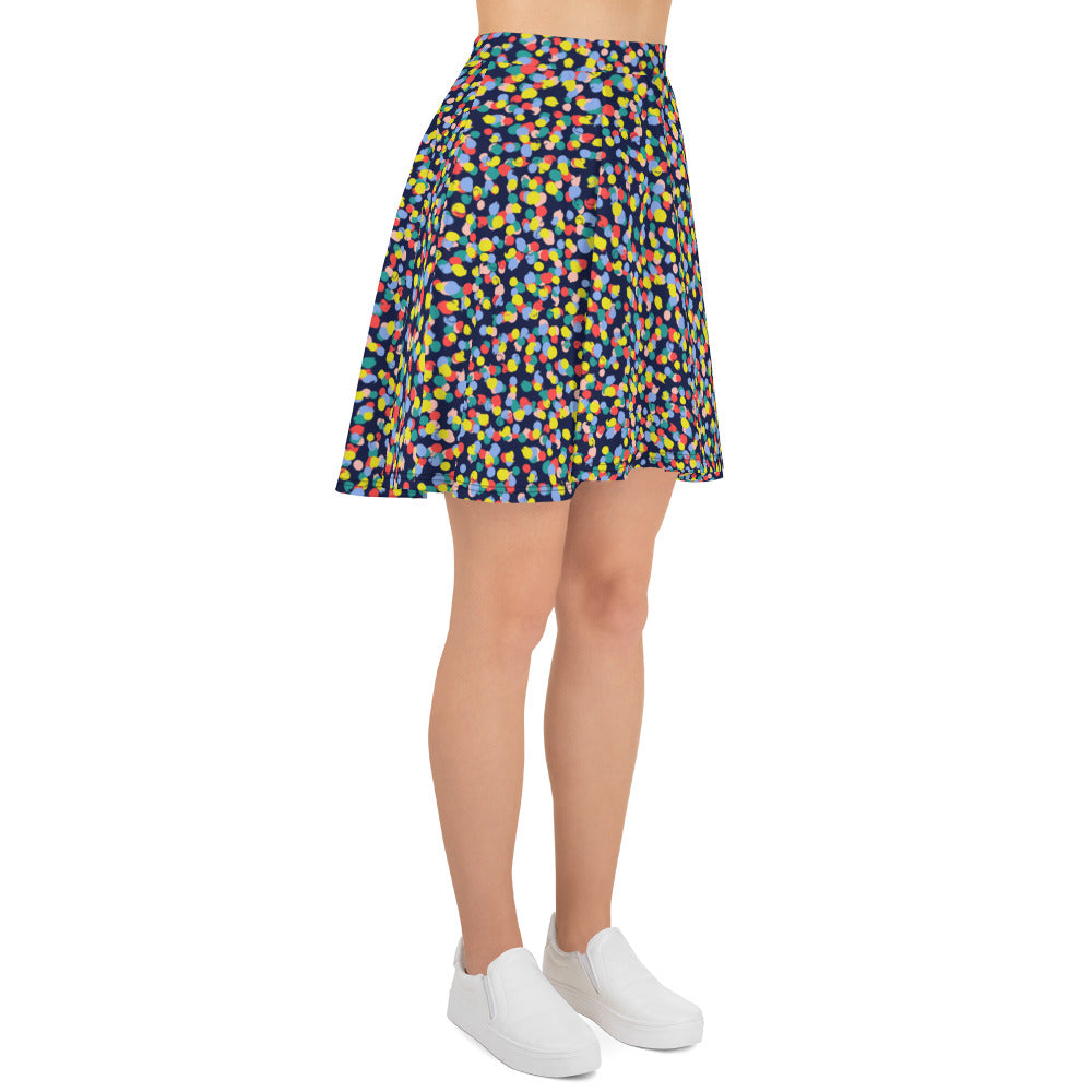 Preppy Multi Colored Circle Black Skate Skirt