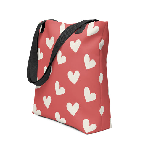 Cute Aesthetic Heart Pattern Red Tote Bag