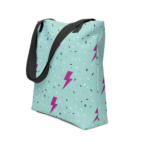 Aesthetic Preppy Green Daze Lightning Bolts Pattern Tote bag