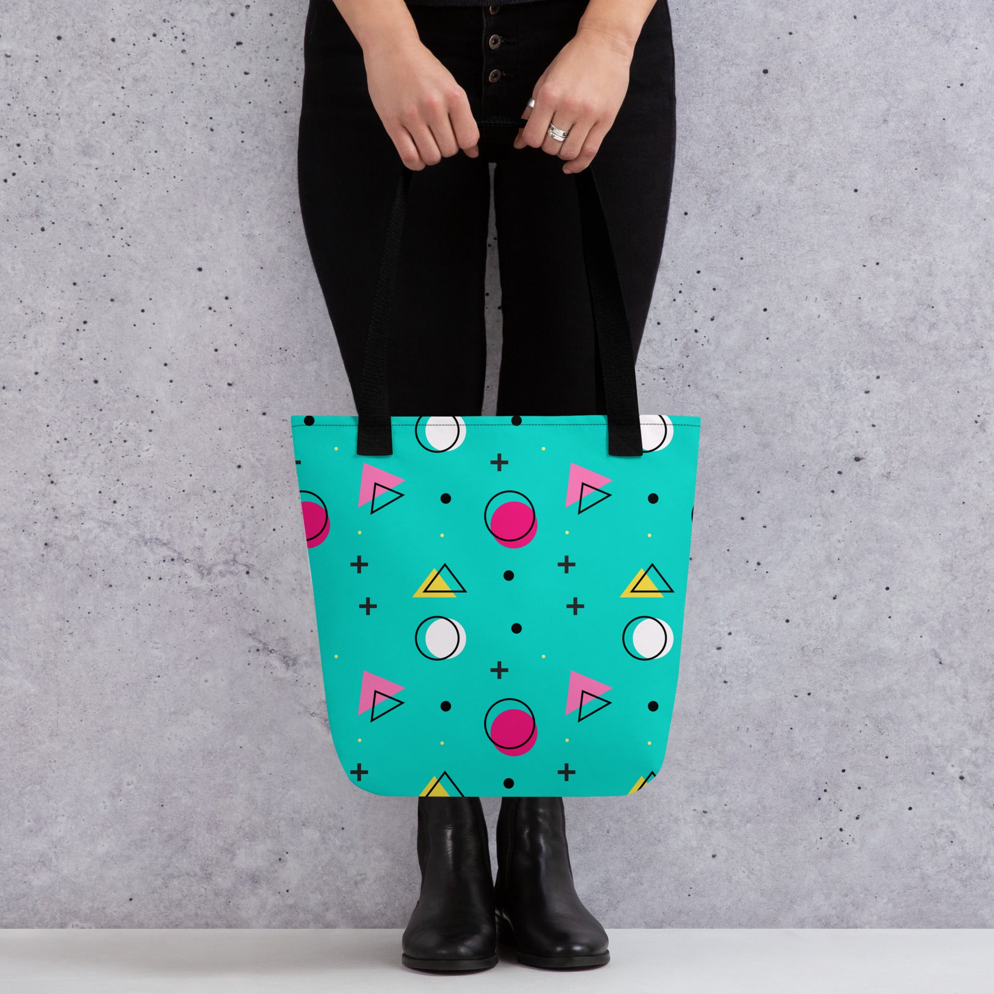 Retro Geometric Fusion Designer Tote Bag