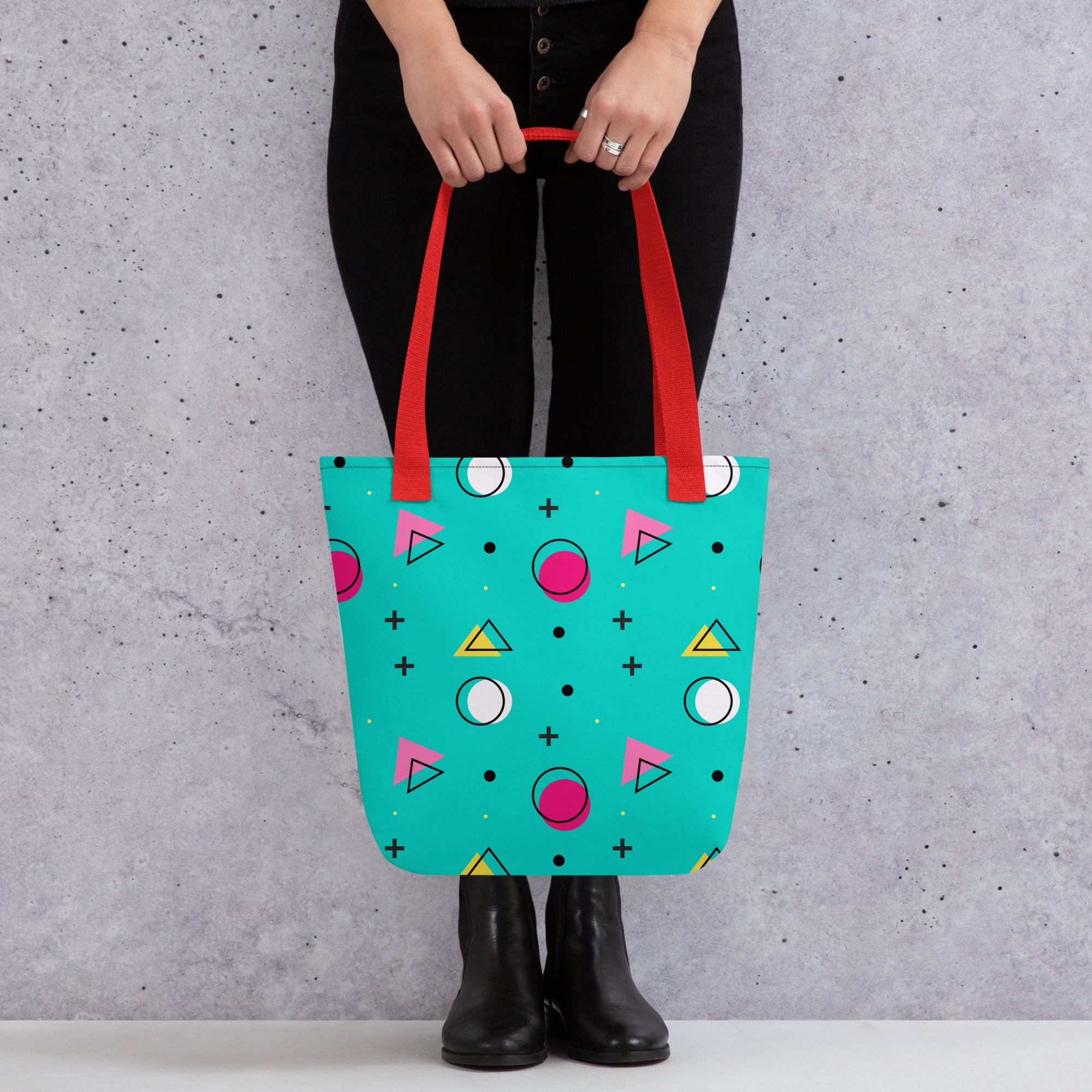 Retro Geometric Fusion Designer Tote Bag