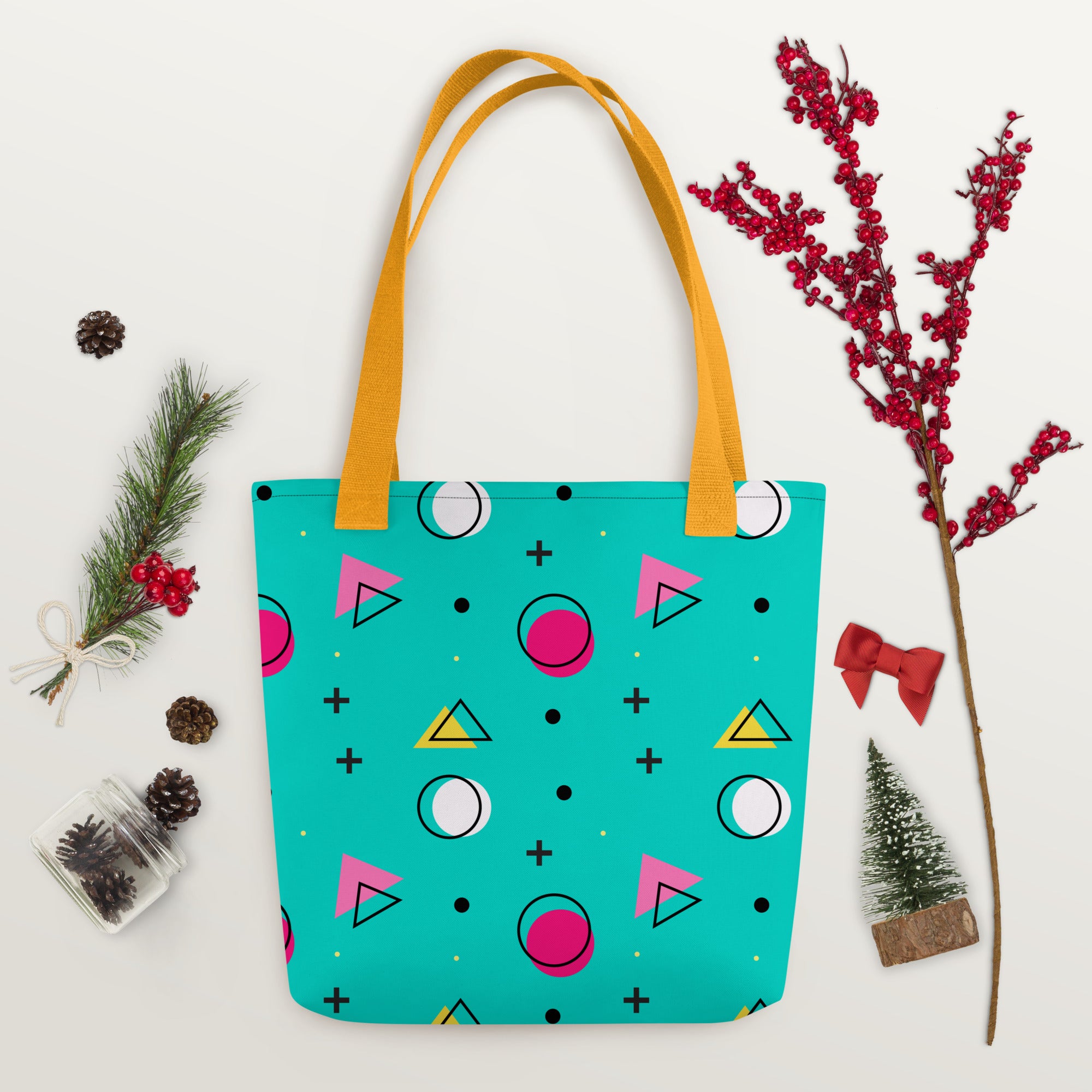 Retro Geometric Fusion Designer Tote Bag