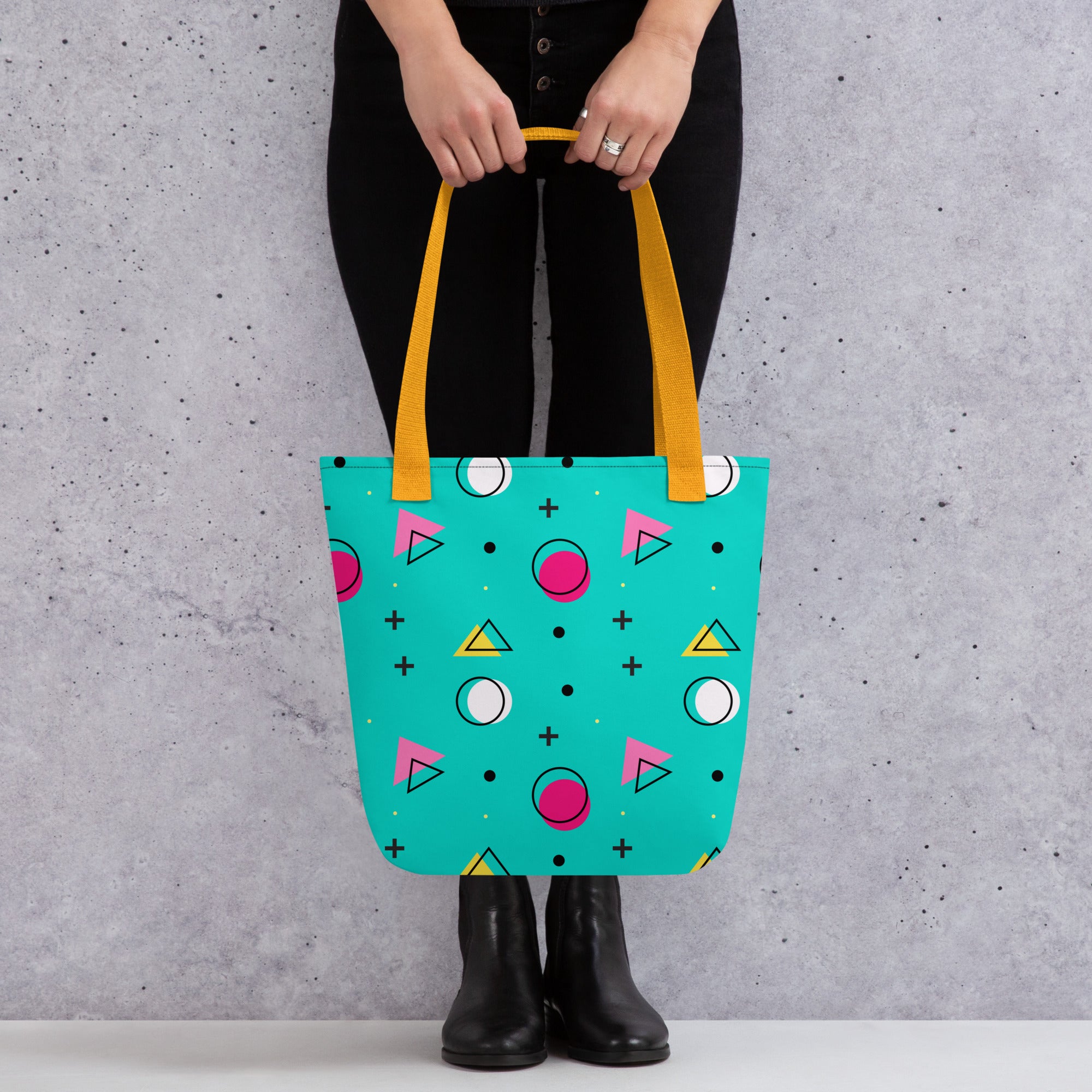 Retro Geometric Fusion Designer Tote Bag