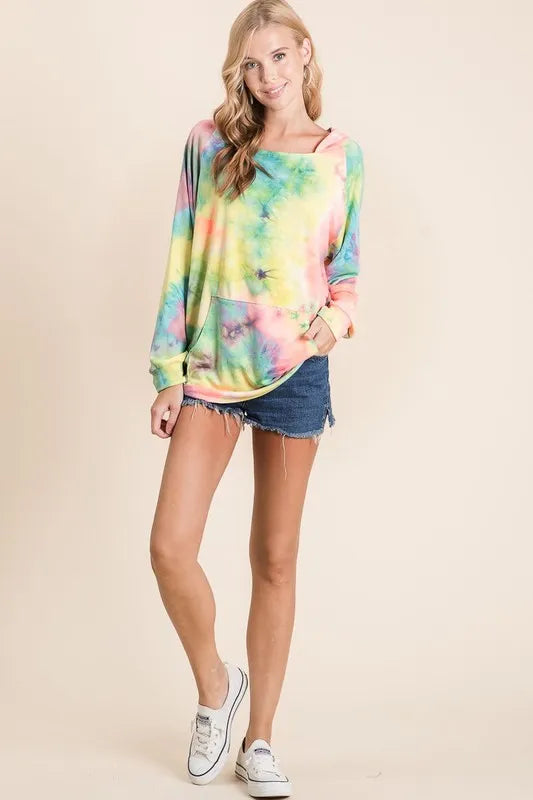 Tie Dye Preppy Hoodie with Kangaroo Pocket – BiBi