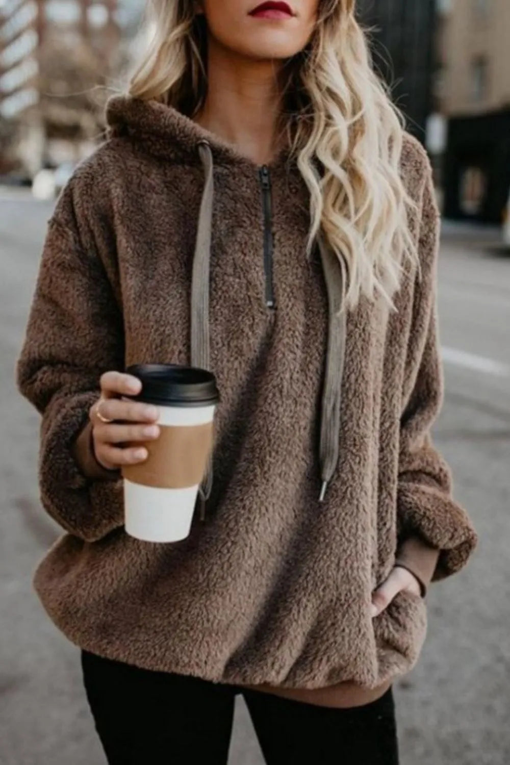 Teddy Quarter-Zip Hoodie – Cozy Preppy Fit