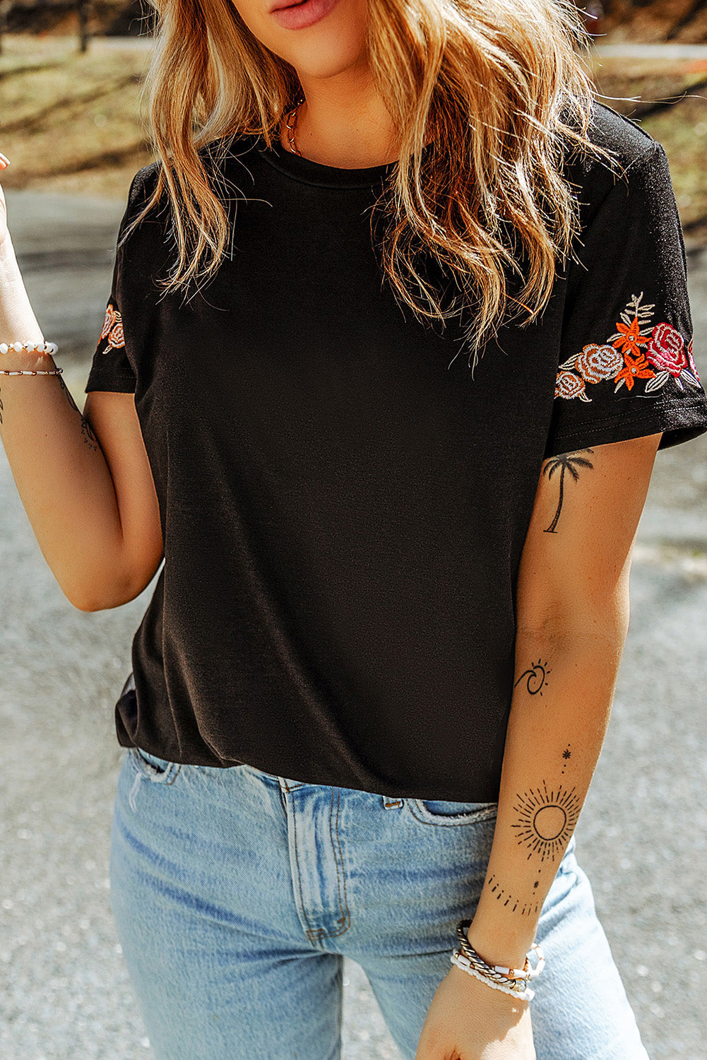 Preppy Embroidered Round Neck Everyday Tee