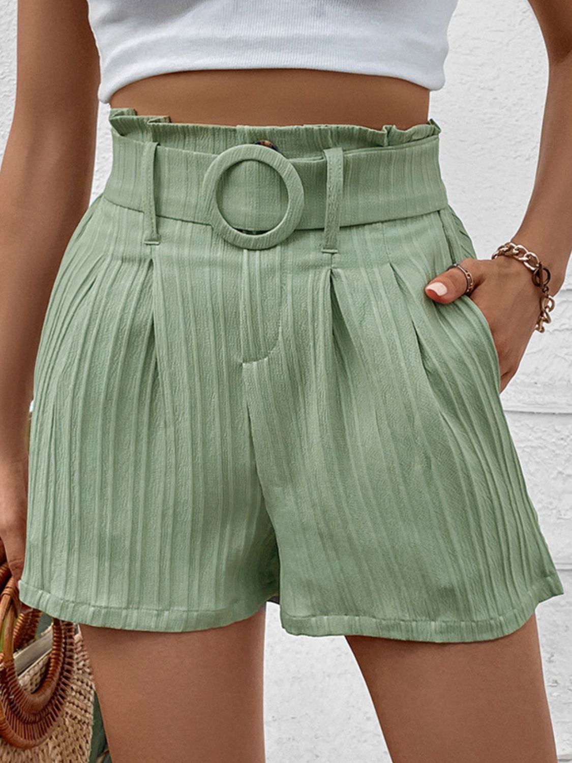 Preppy Perfee Belted Shorts With Pockets for Women & Girls