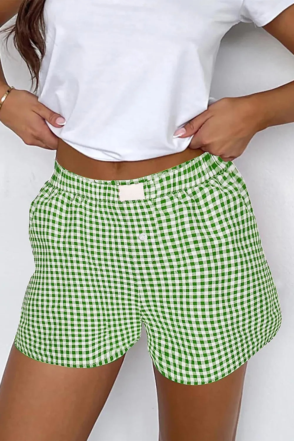 Plaid Elastic Waist Shorts