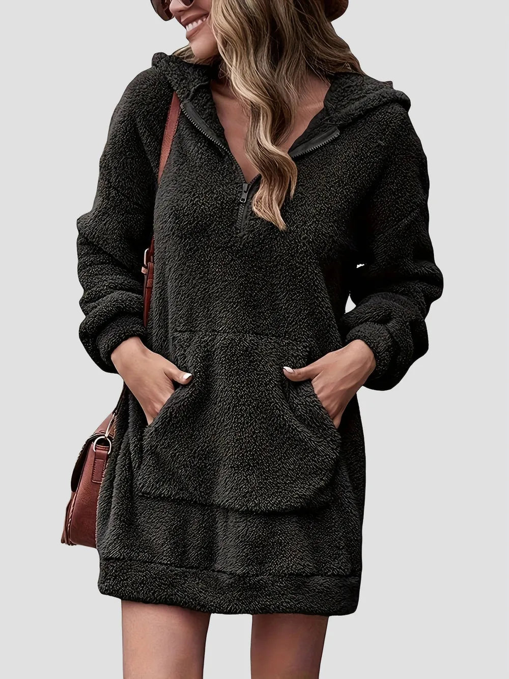 Oversized Half Zip Preppy Hoodie – Dropped Shoulder