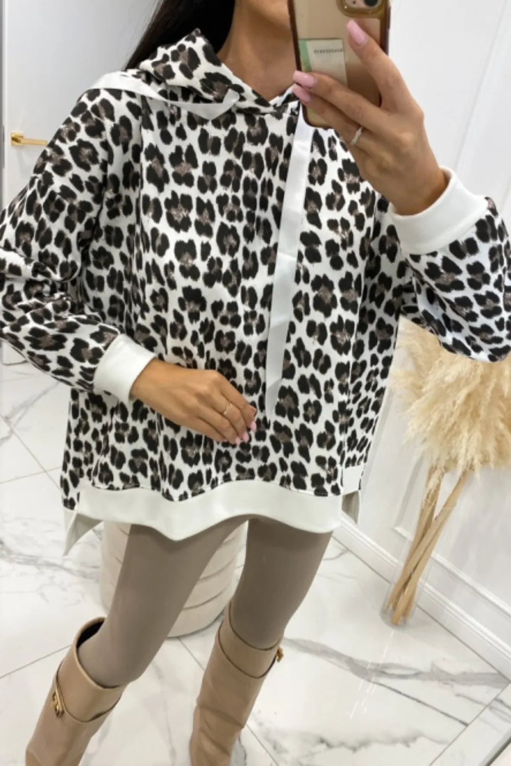 Leopard Print Cute Preppy Hoodie – Dropped Shoulder