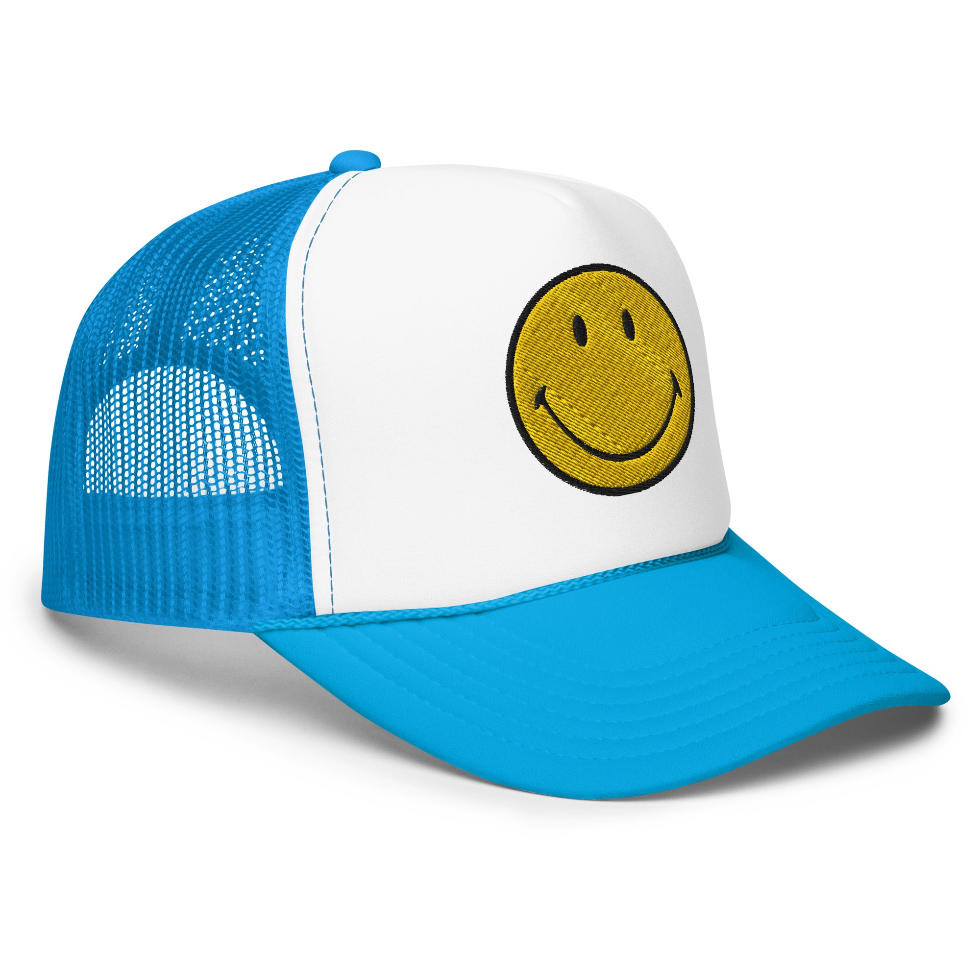 Smiley Face Preppy Foam Trucker Cap in Pink and Blue