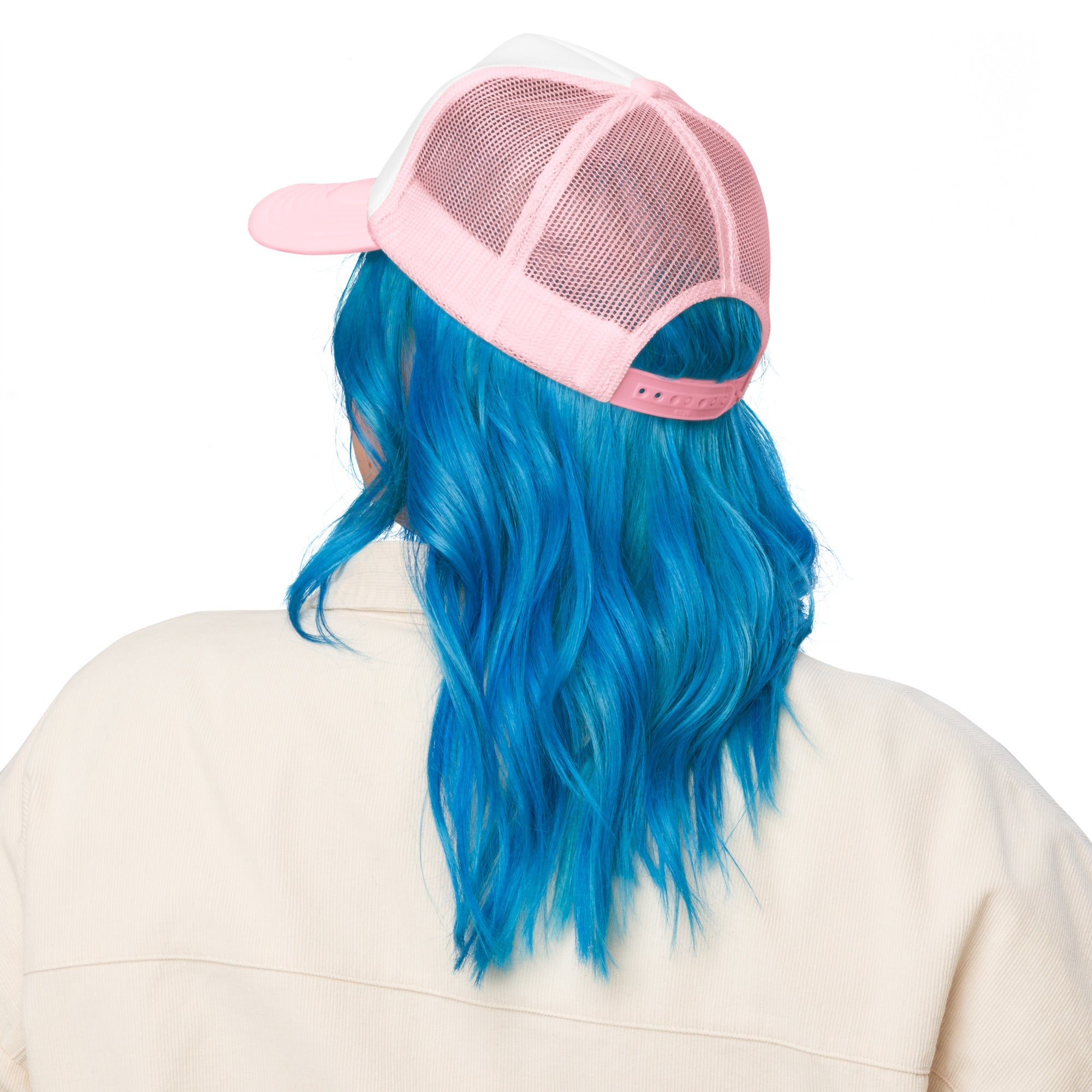 Smiley Face Preppy Foam Trucker Cap in Pink and Blue