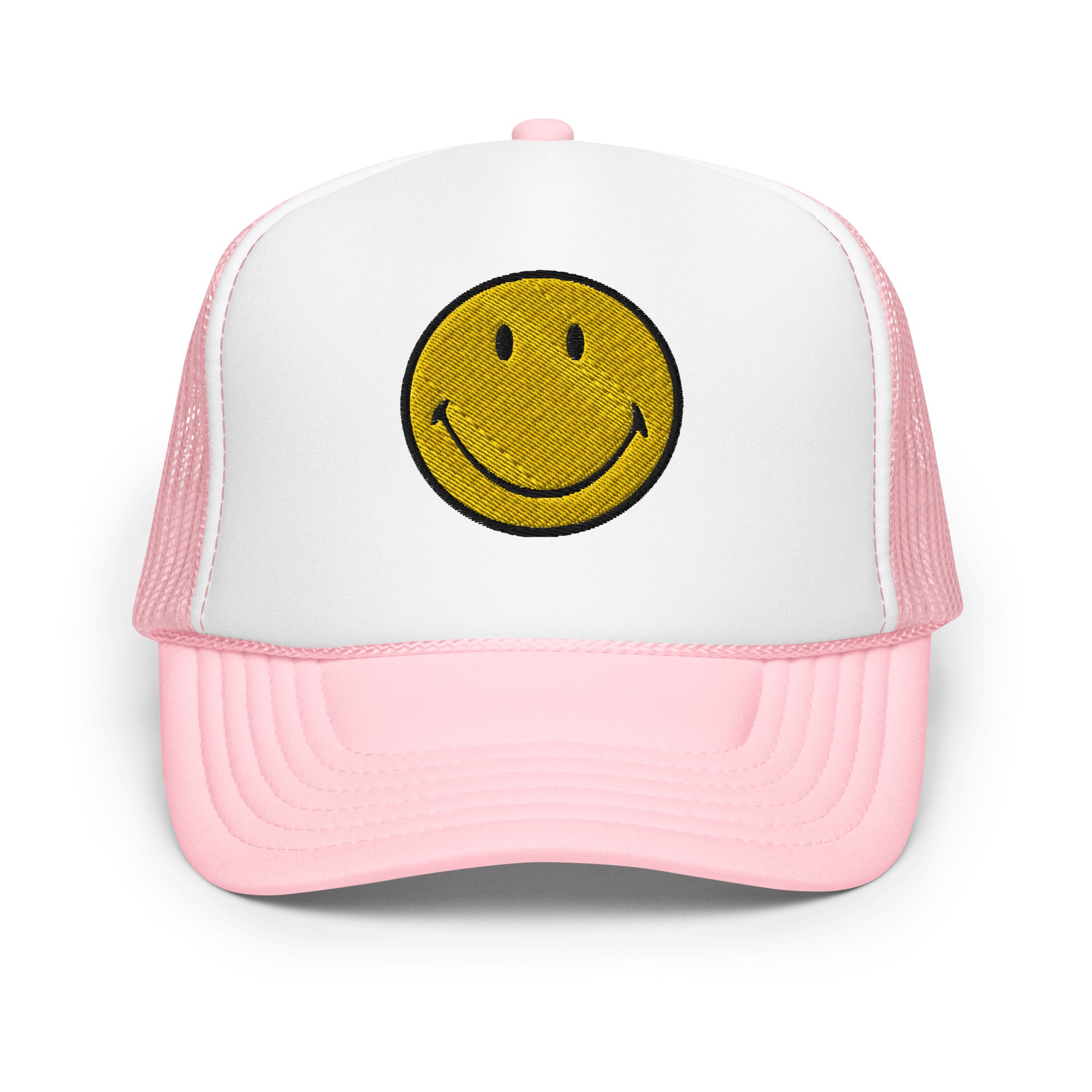 Smiley Face Preppy Foam Trucker Cap in Pink and Blue