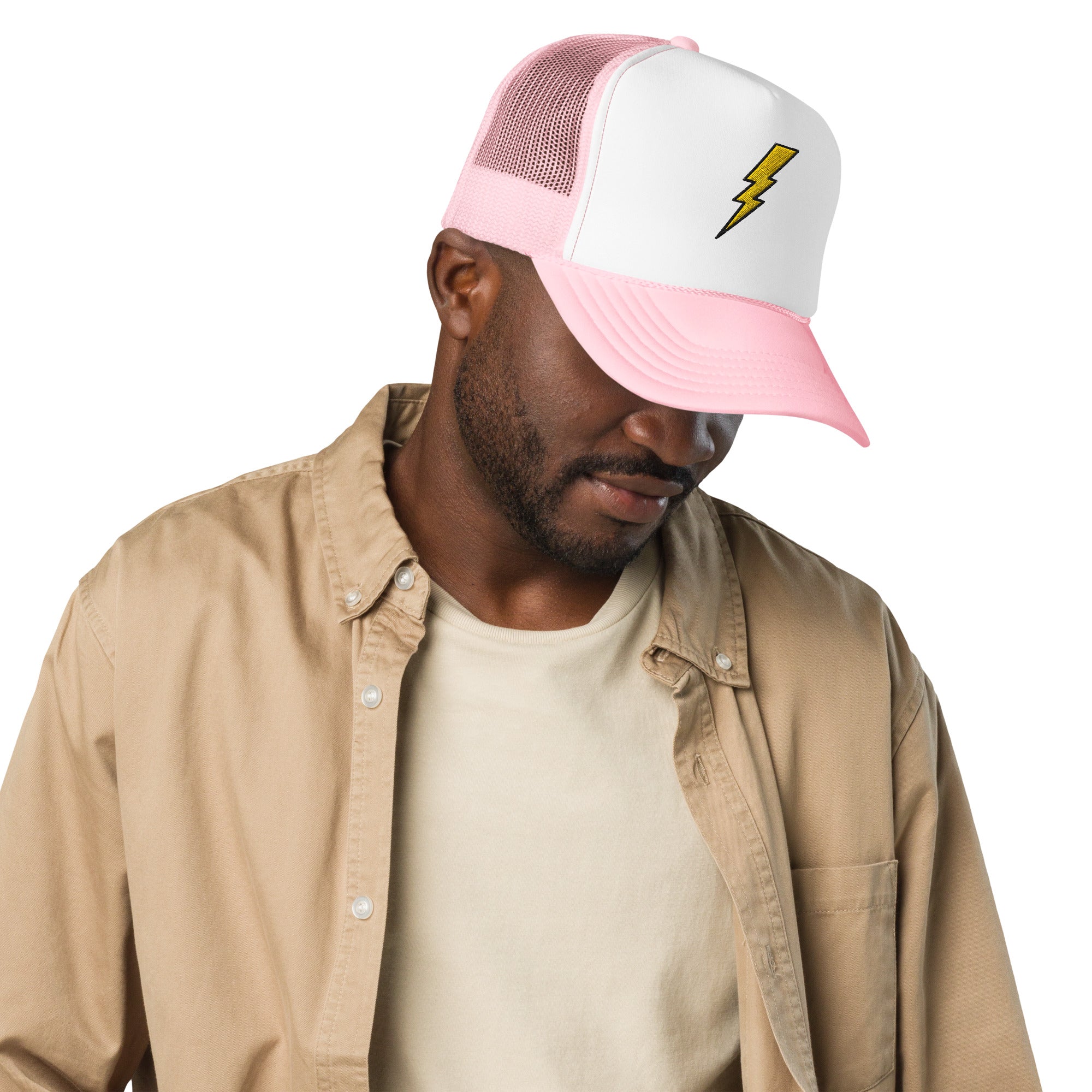 Preppy Pink Lightning Bolt Foam Trucker Hat