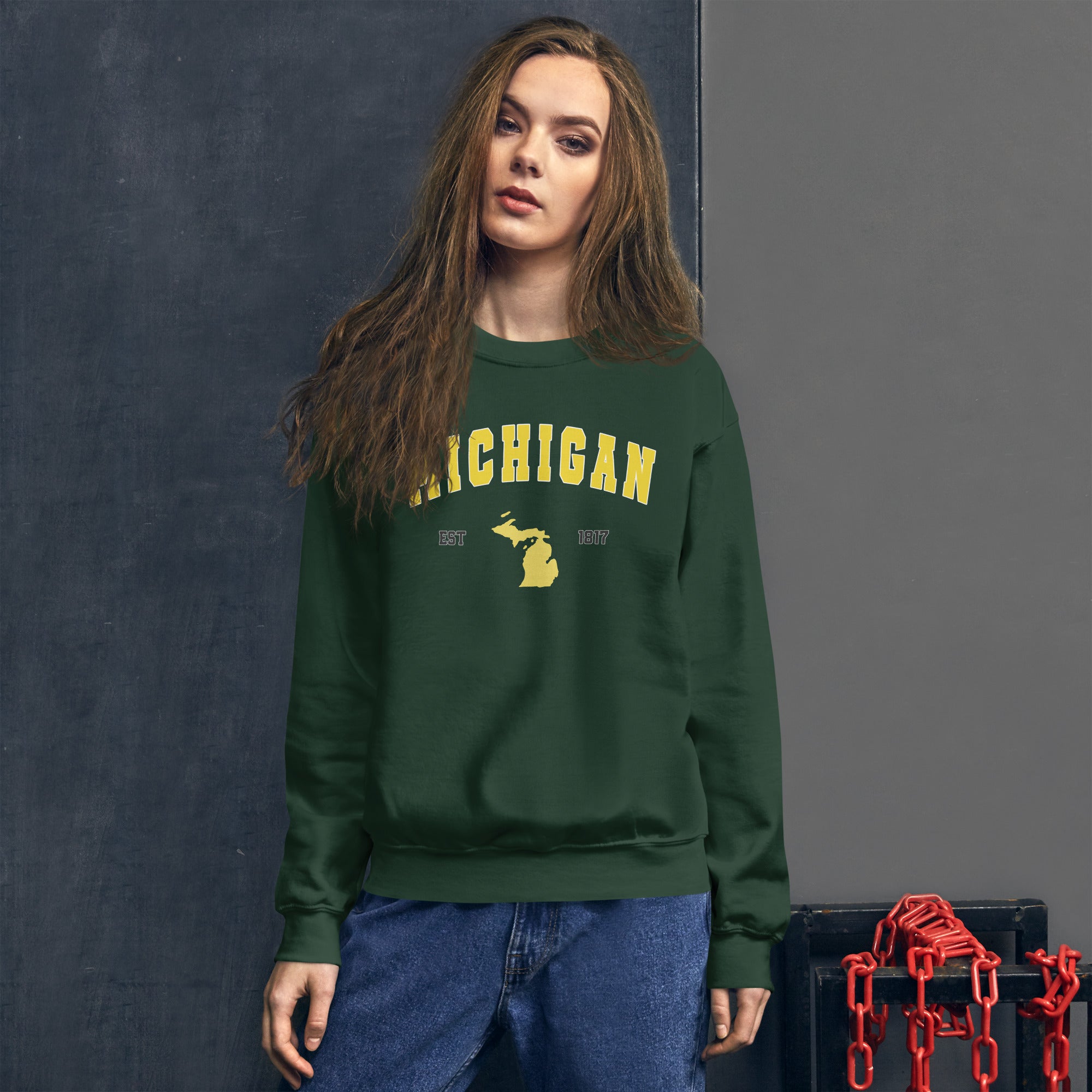 Preppy Green Michigan State Unisex Crewneck Sweatshirt