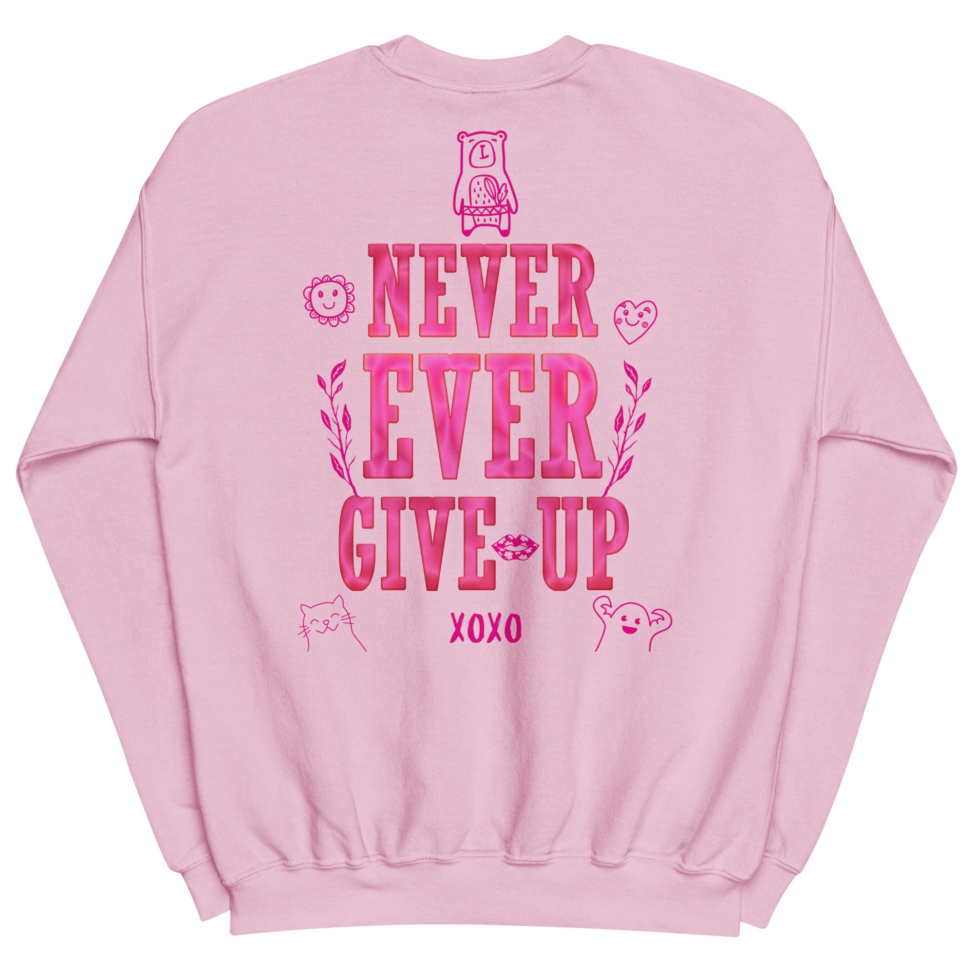 Preppy Never Ever Give Up Inspirational Crewneck Sweatshirt