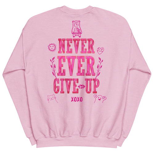 Preppy Never Ever Give Up Inspirational Crewneck Sweatshirt