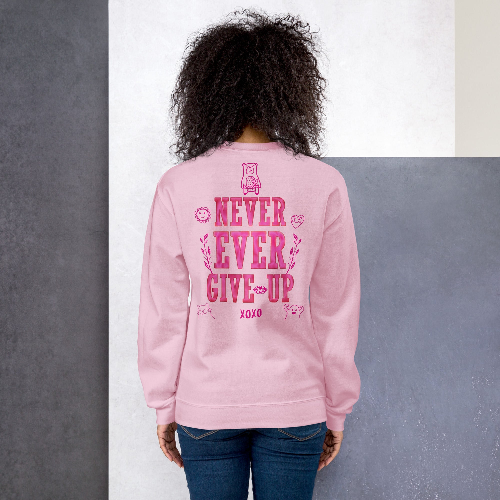 Preppy Never Ever Give Up Inspirational Crewneck Sweatshirt