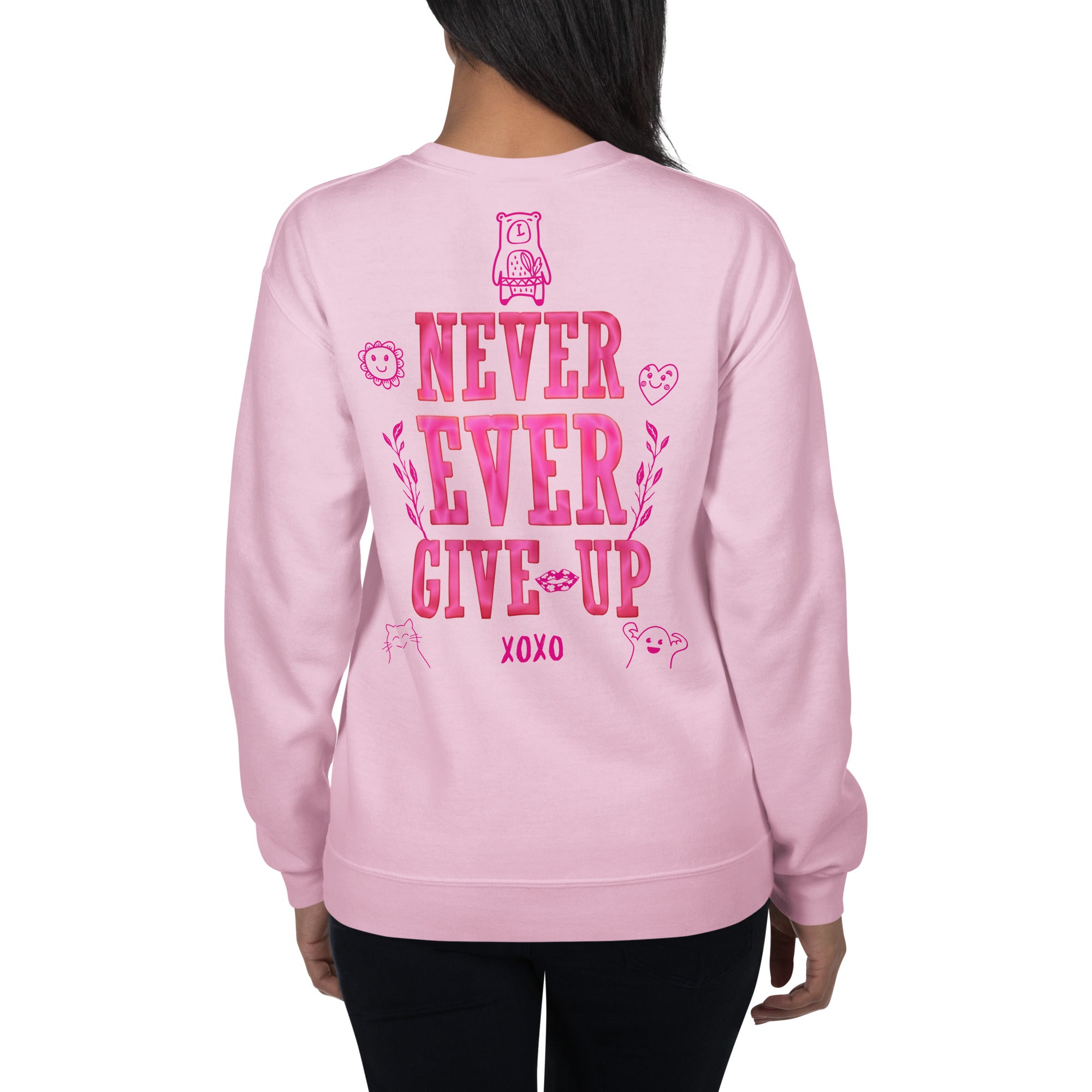 Preppy Never Ever Give Up Inspirational Crewneck Sweatshirt