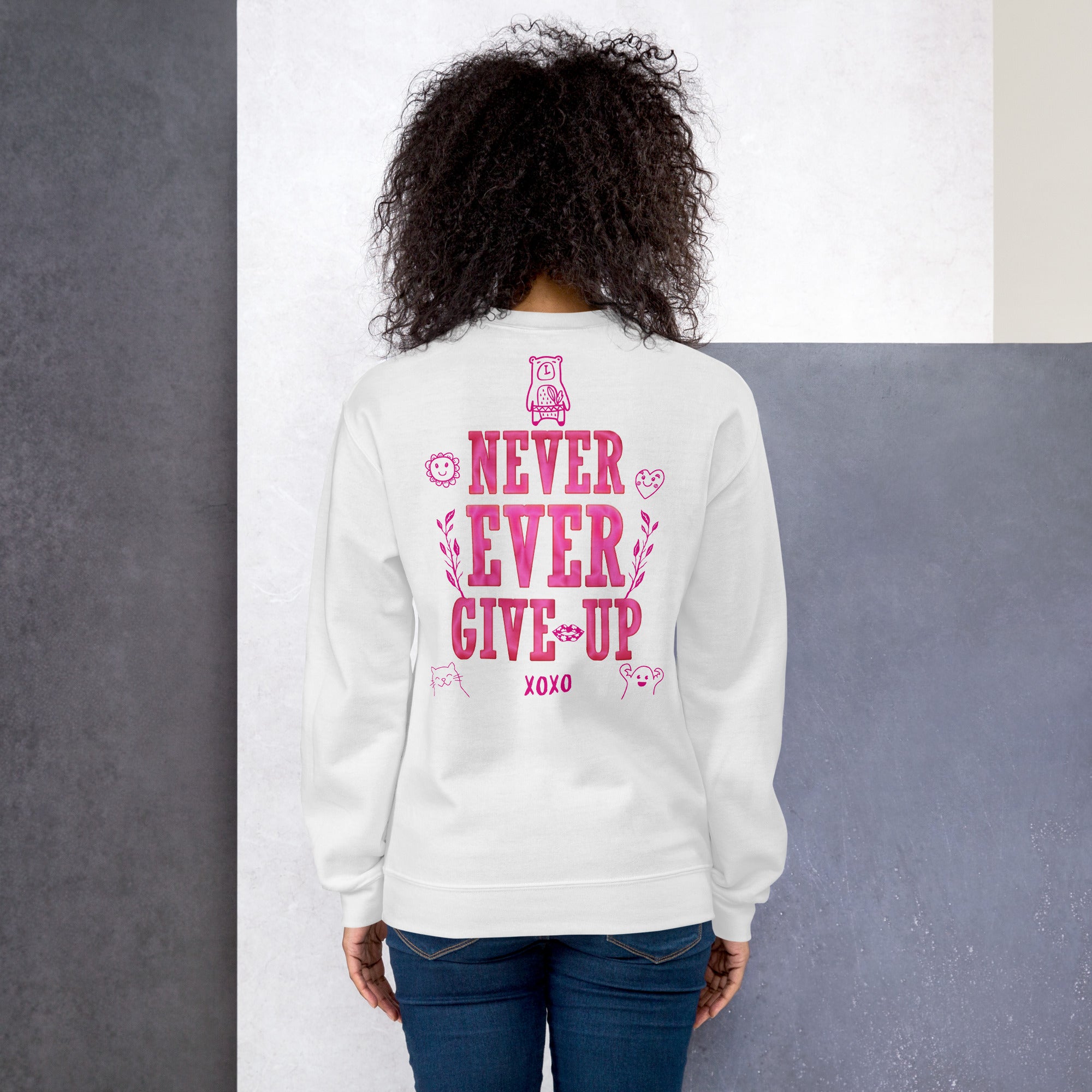 Preppy Never Ever Give Up Inspirational Crewneck Sweatshirt