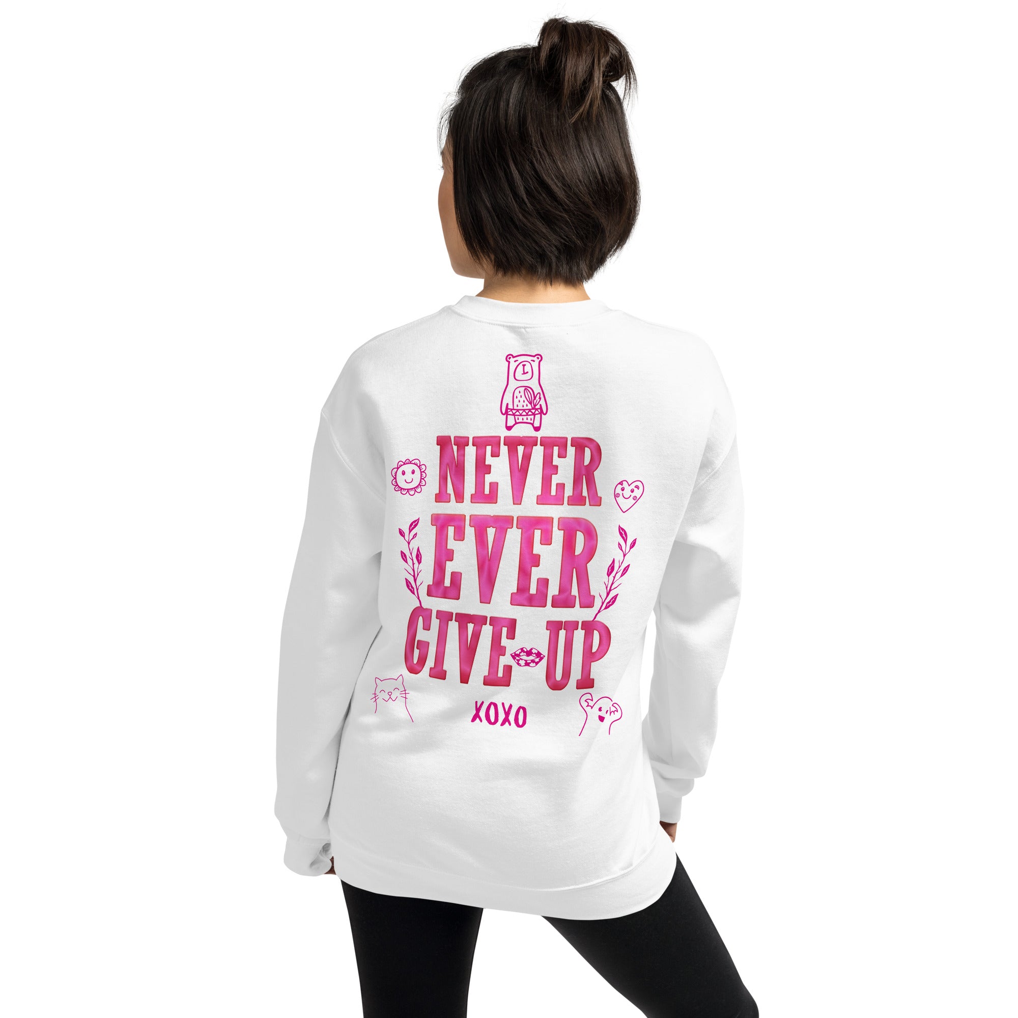 Preppy Never Ever Give Up Inspirational Crewneck Sweatshirt