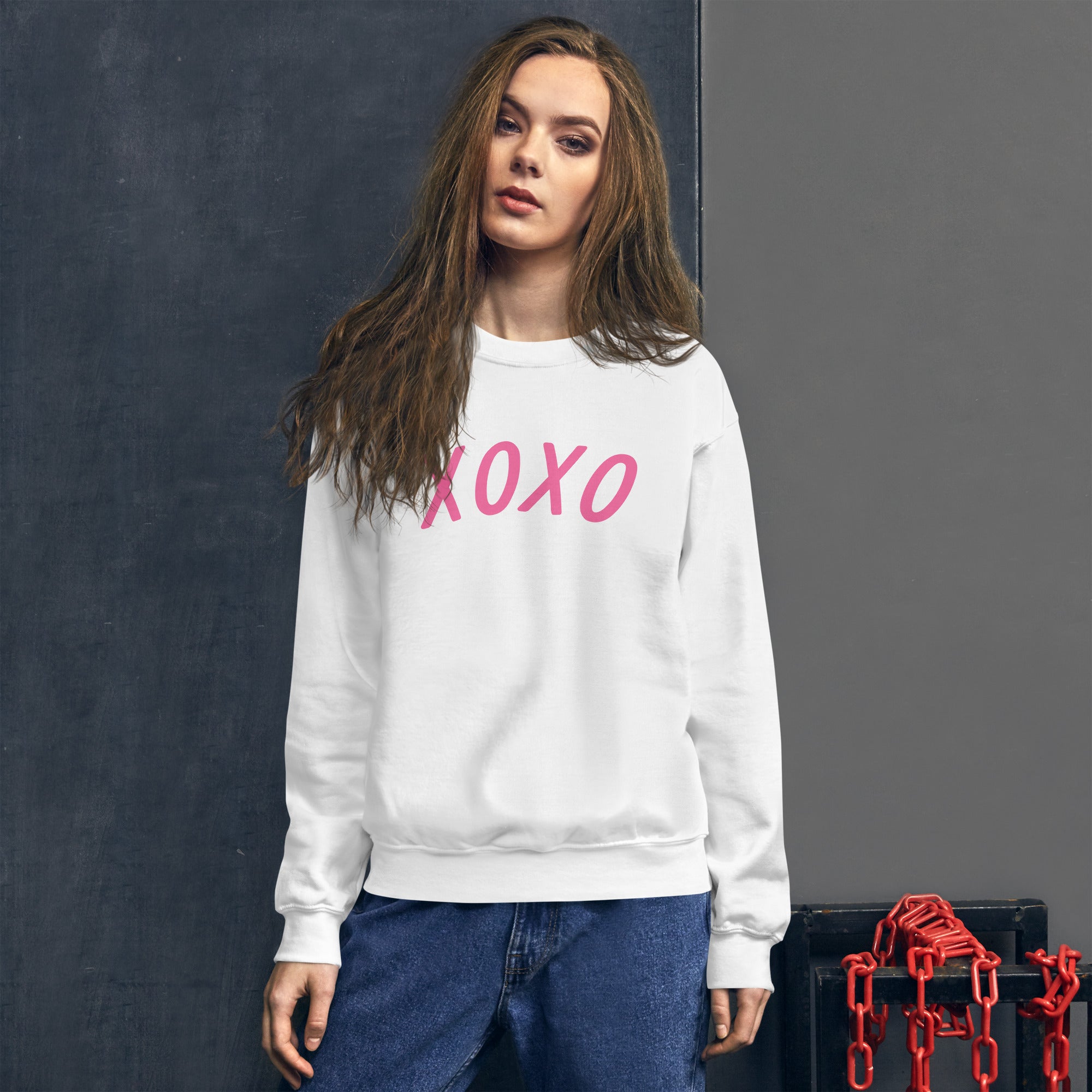 Preppy XOXO Crewneck Sweatshirt in Pink, White & Black
