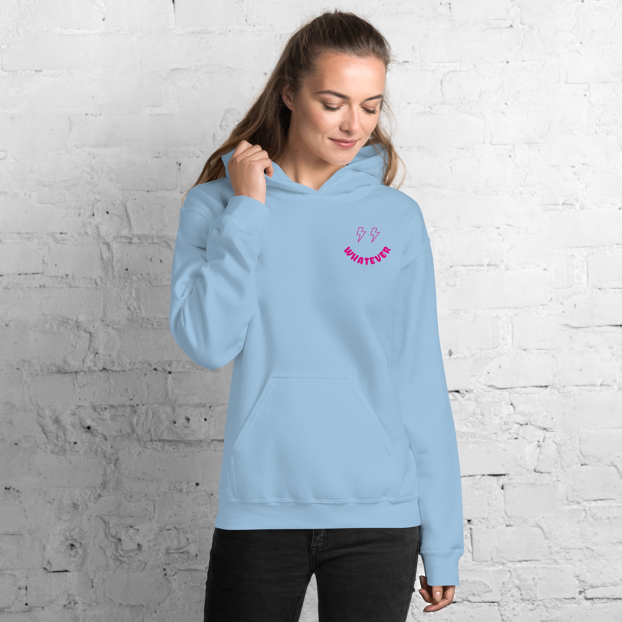 Preppy Bolt Eyes Whatever Smiley Face Aesthetic Hooded Sweatshirt