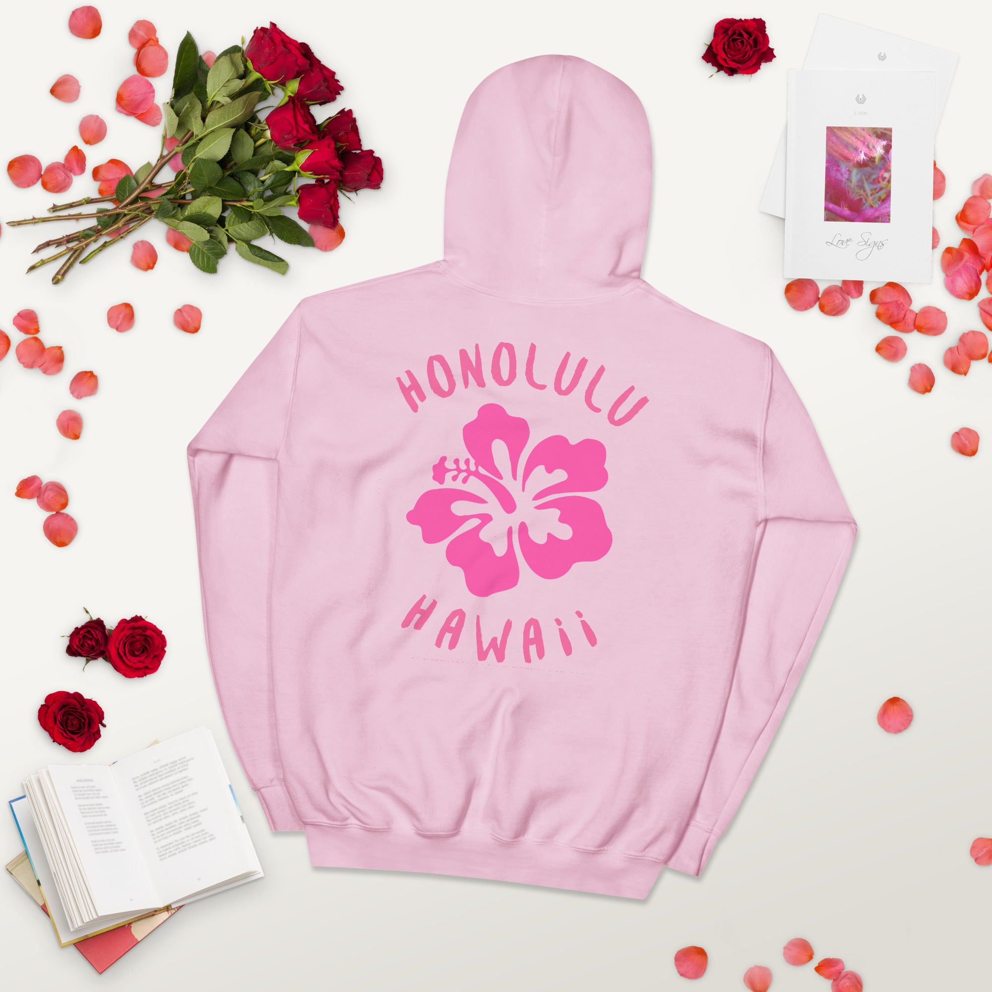 Preppy Honolulu Hawaii Pink Hibiscus Beach Hoodie for Women