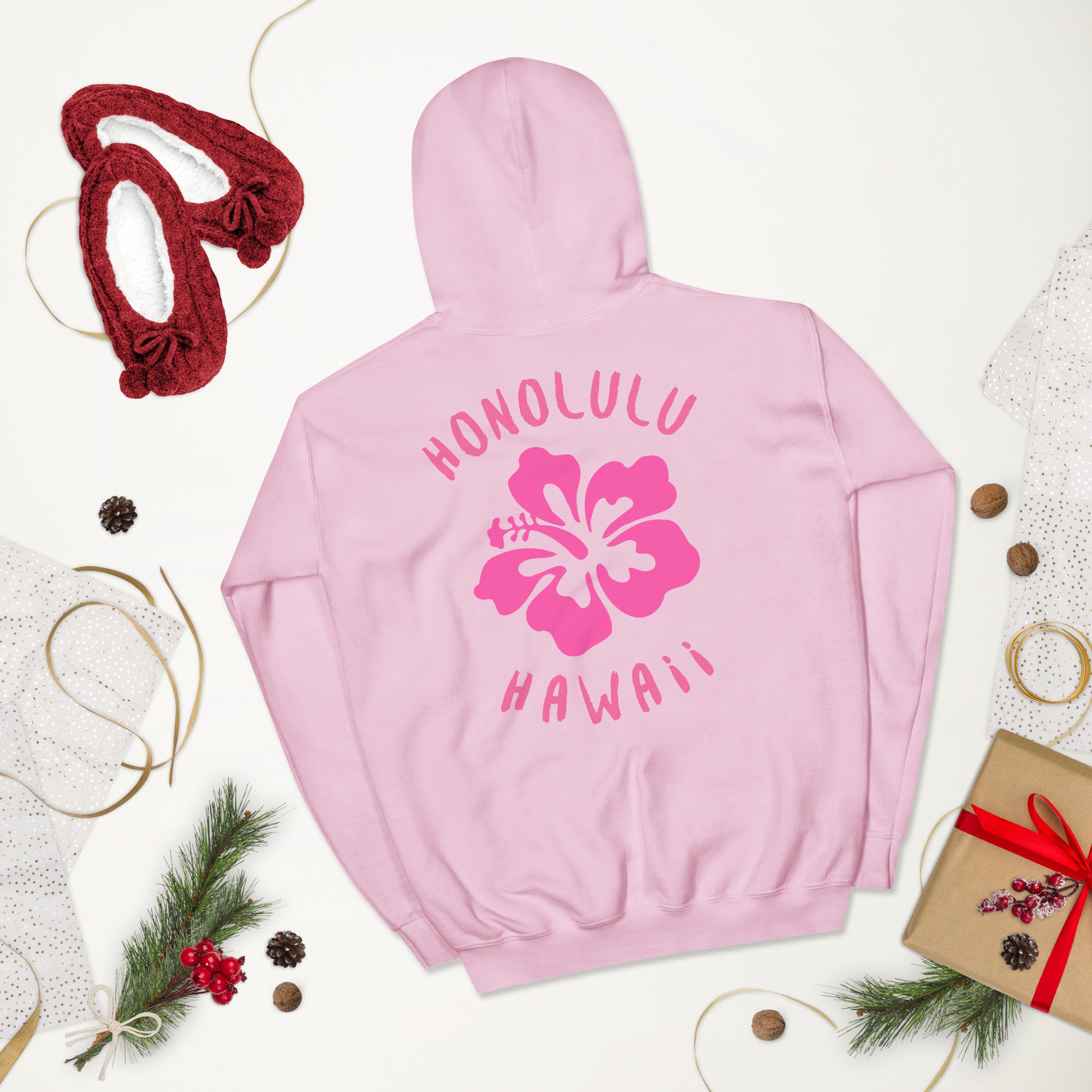 Preppy Honolulu Hawaii Pink Hibiscus Beach Hoodie for Women