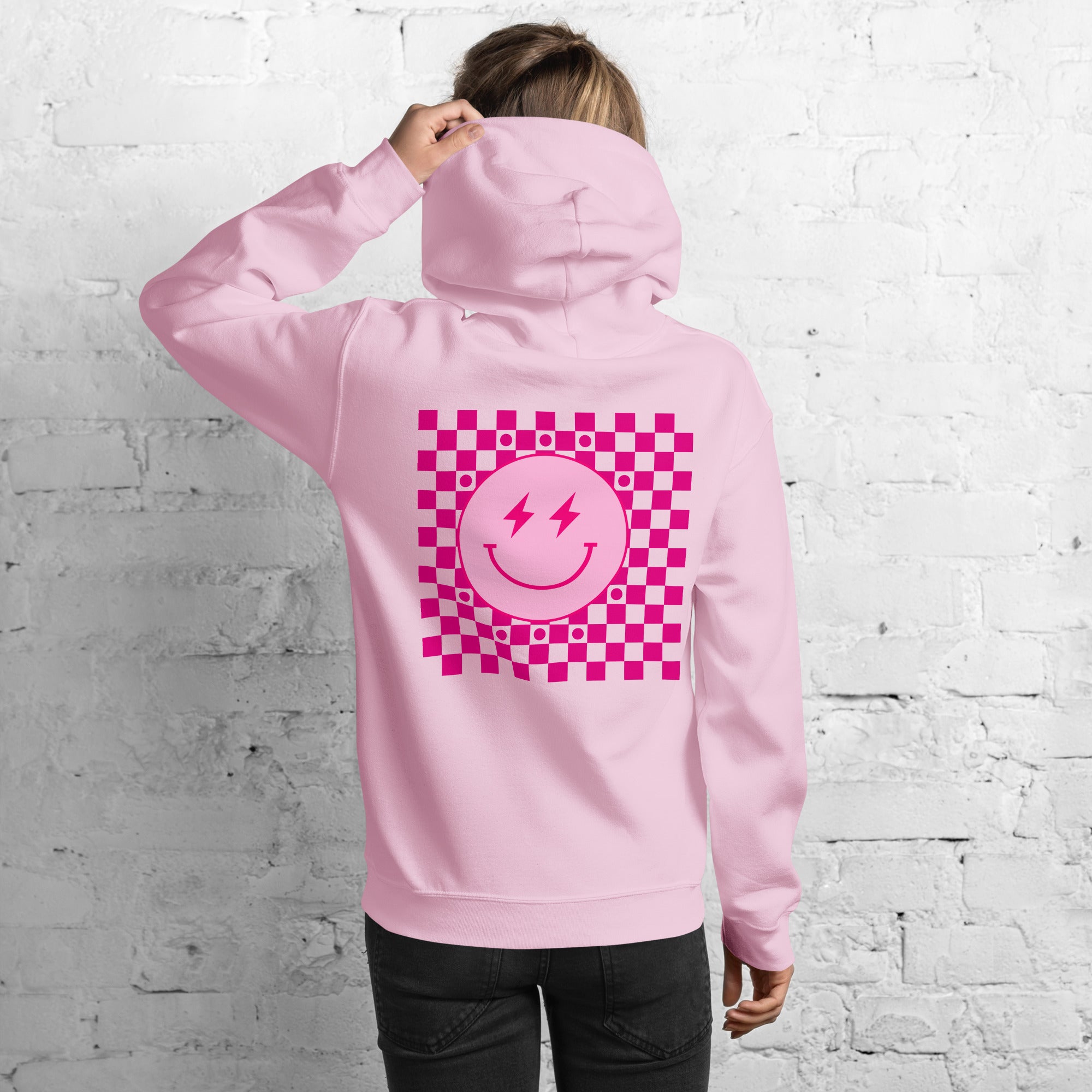 Preppy Aesthetic Checkerboard Smiley Lightning Bolt Hoodie