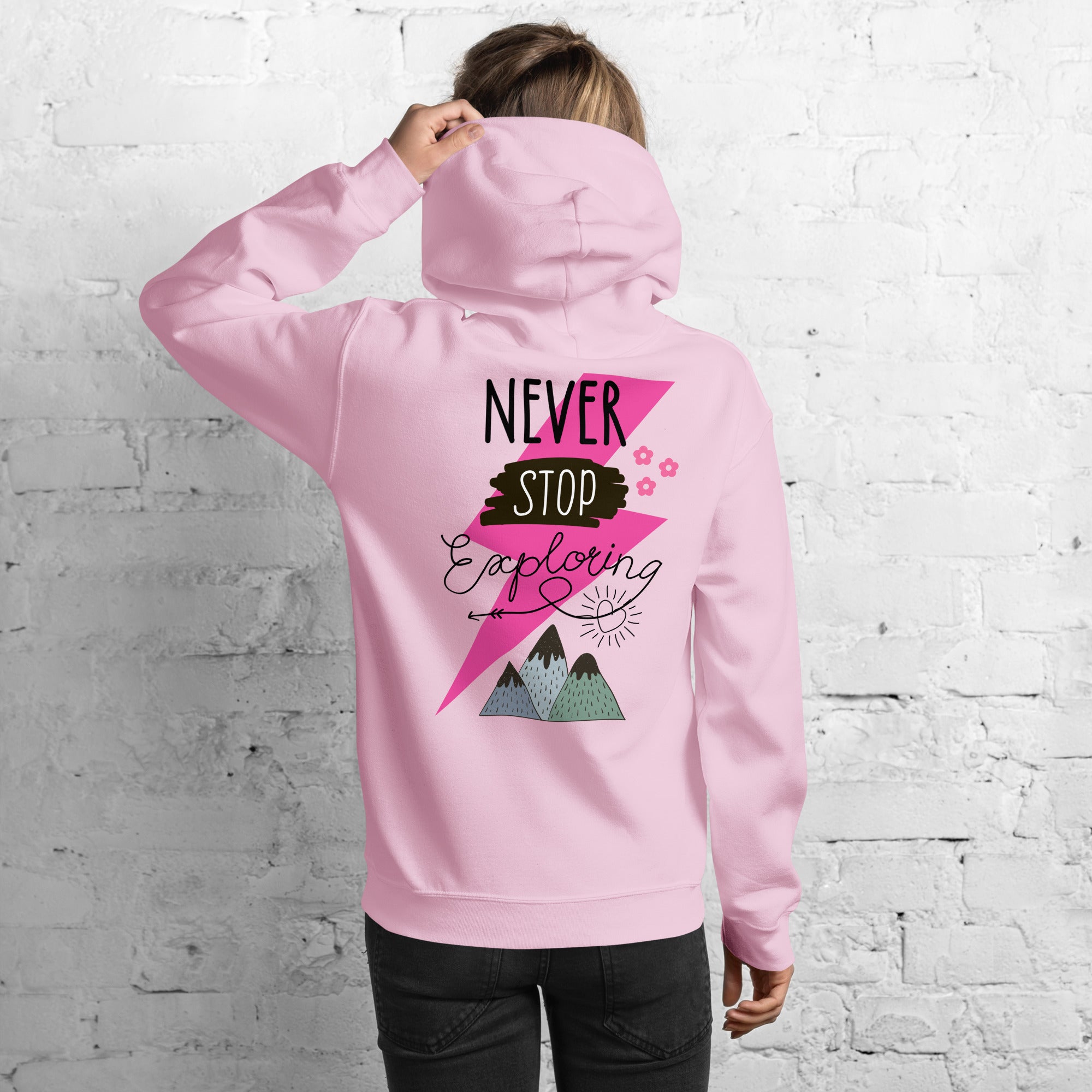 Preppy Never Stop Exploring Mountains Hoodie for Women