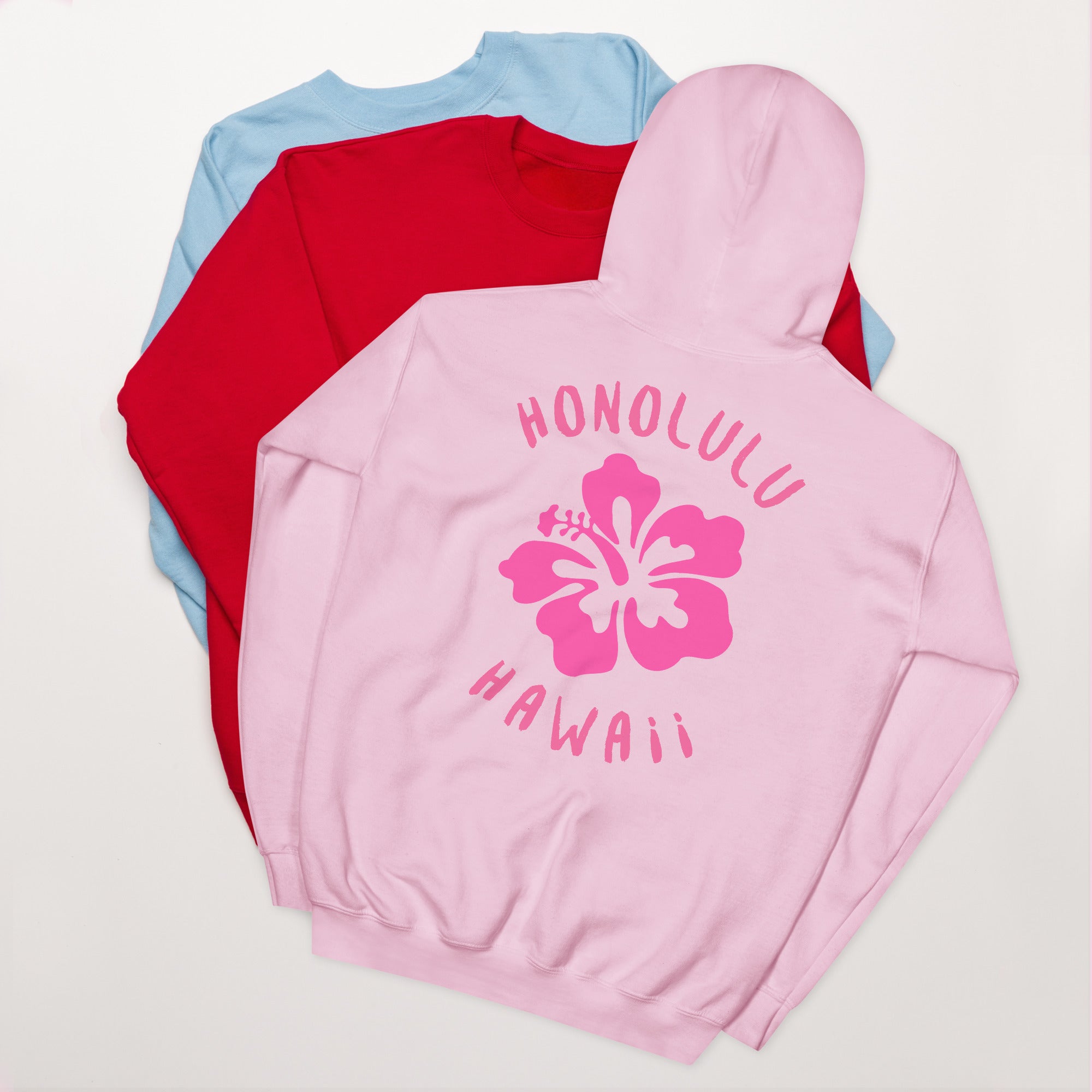Preppy Honolulu Hawaii Pink Hibiscus Beach Hoodie for Women