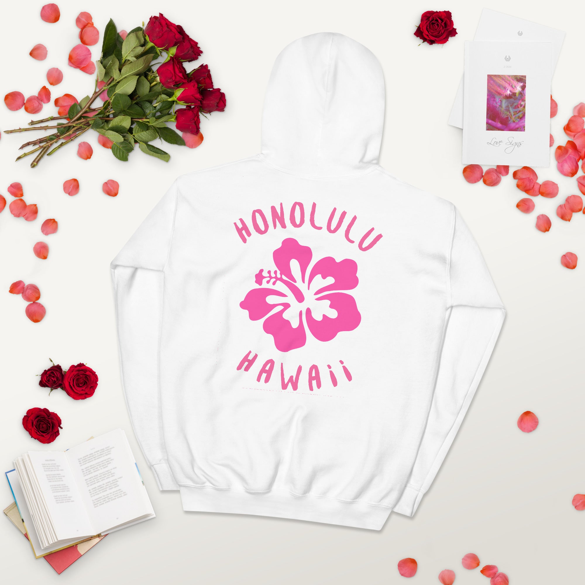 Preppy Honolulu Hawaii Pink Hibiscus Beach Hoodie for Women