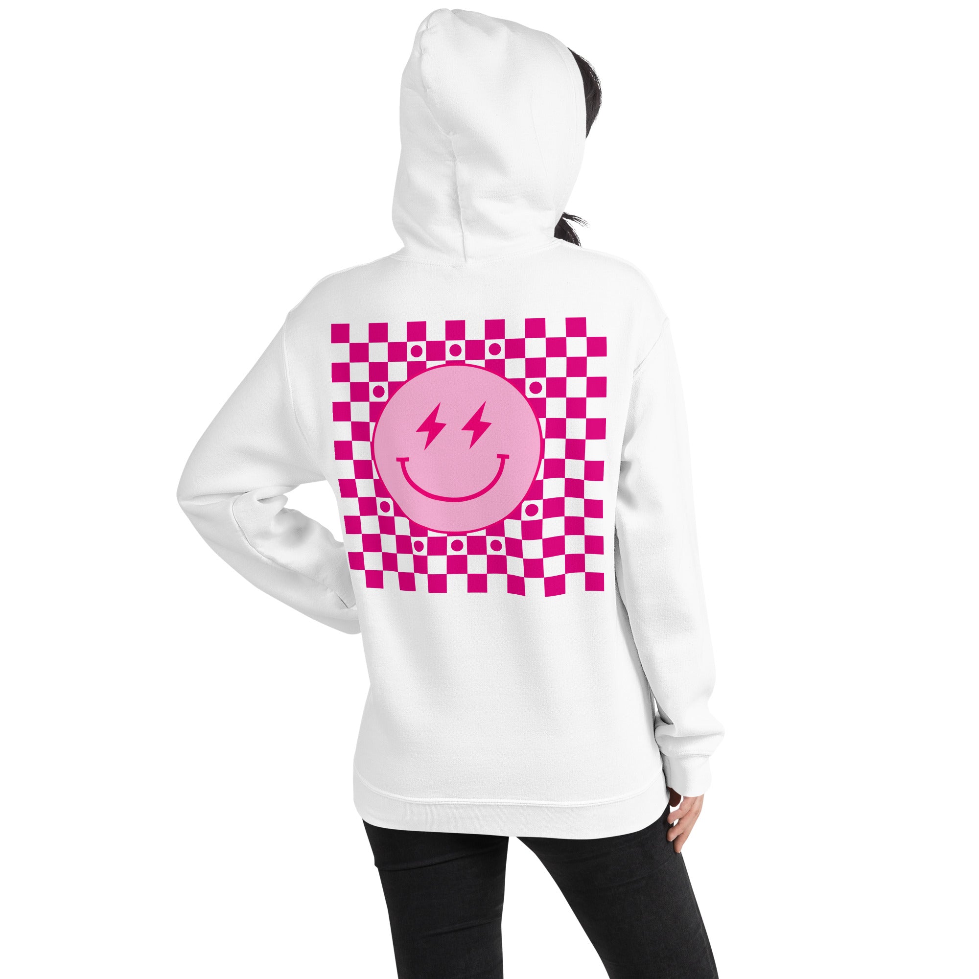Preppy Aesthetic Checkerboard Smiley Lightning Bolt Hoodie