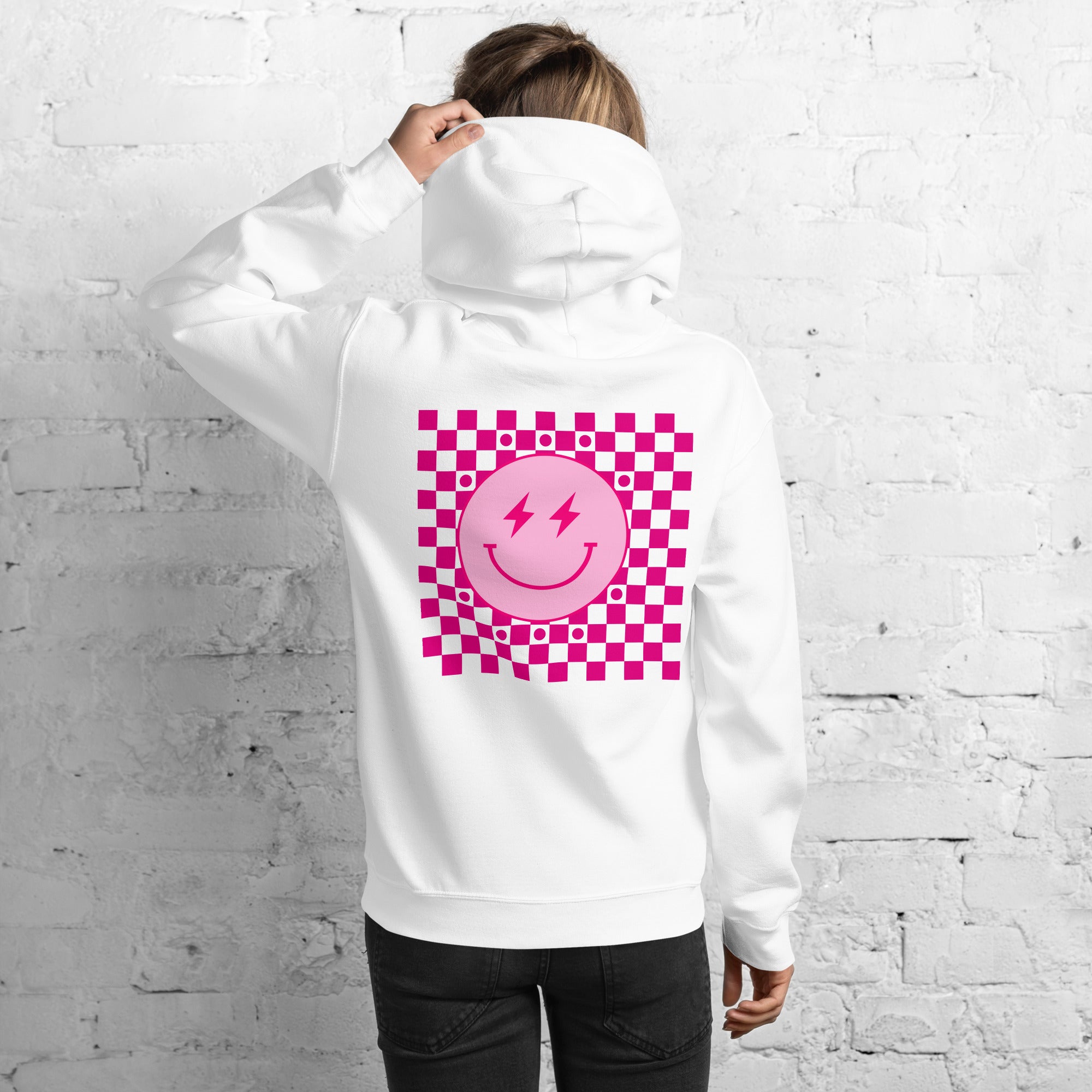 Preppy Aesthetic Checkerboard Smiley Lightning Bolt Hoodie