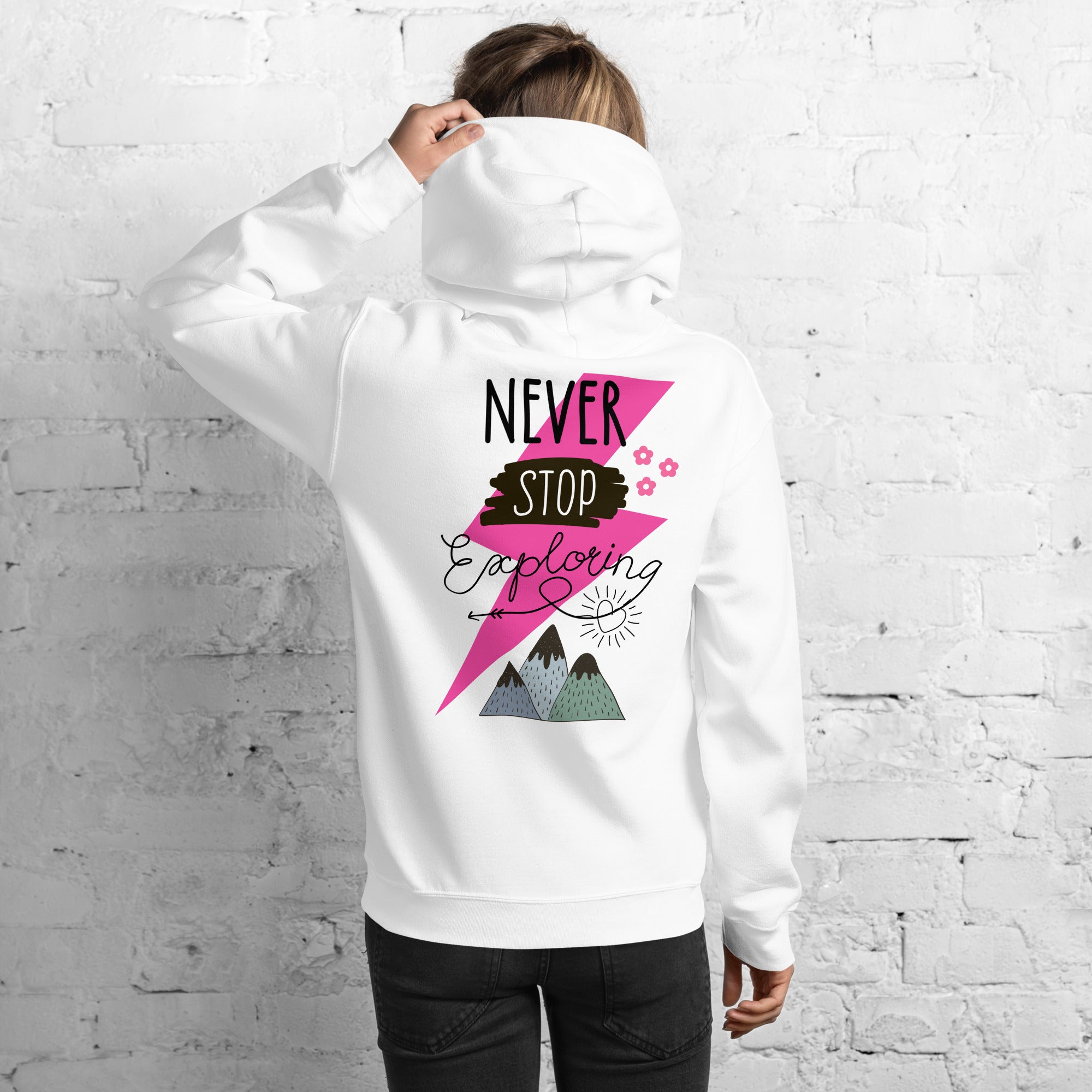 Preppy Never Stop Exploring Mountains Hoodie for Women