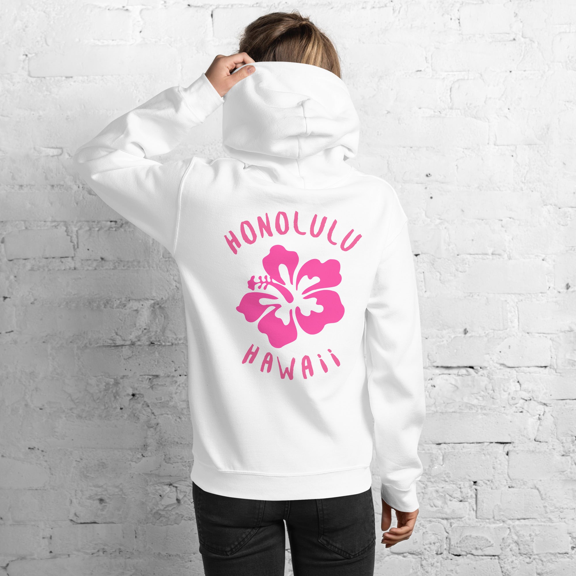 Preppy Honolulu Hawaii Pink Hibiscus Beach Hoodie for Women