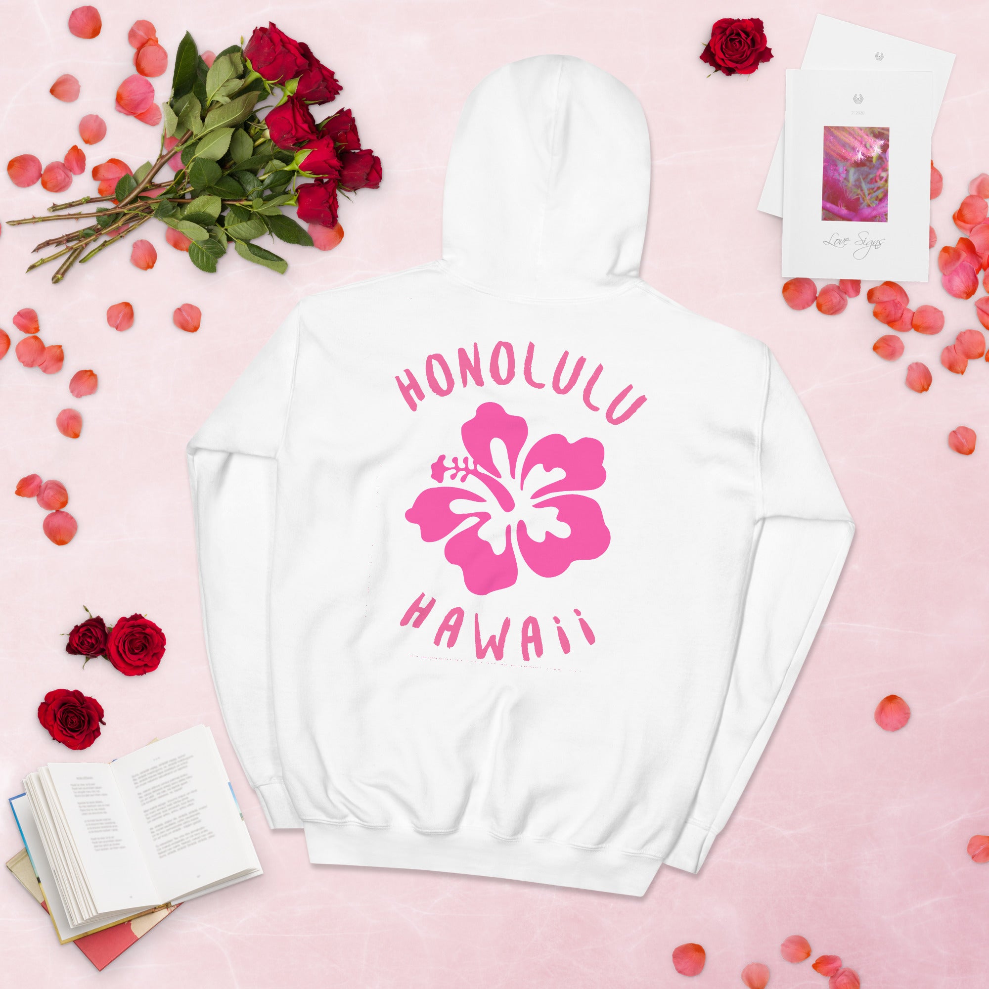 Preppy Honolulu Hawaii Pink Hibiscus Beach Hoodie for Women