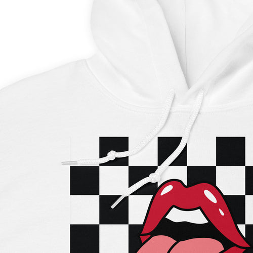 Preppy Rolling Stone Lips on Checkerboard Print Hoodie