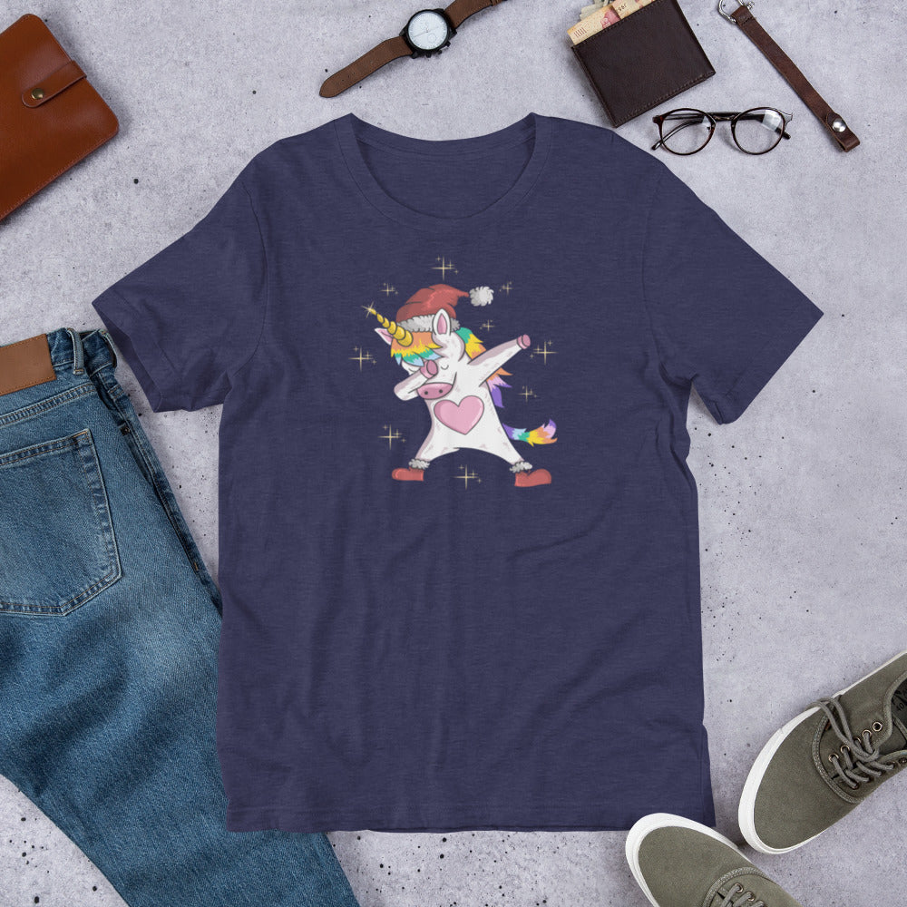 Dabbing Unicorn Christmas Theme Preppy Unisex T-shirt