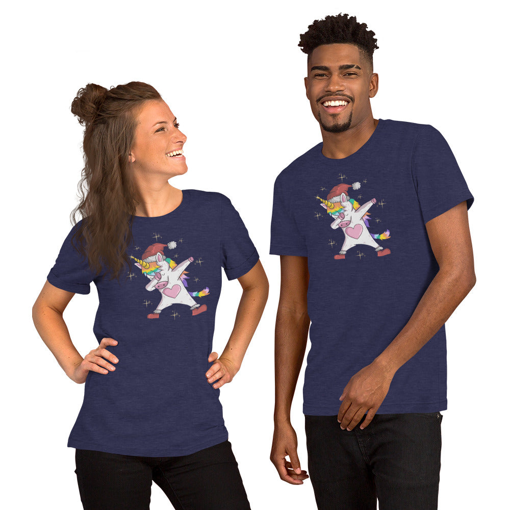 Dabbing Unicorn Christmas Theme Preppy Unisex T-shirt