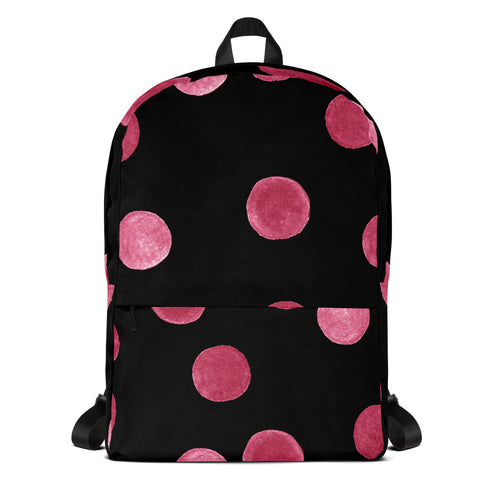 Red Water Color Polka Dots Backpack in Black Color