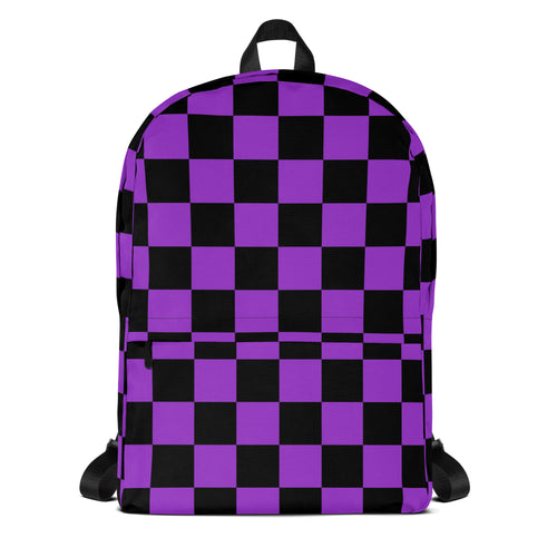 Preppy Purple Checkered Backpack for School & Travel