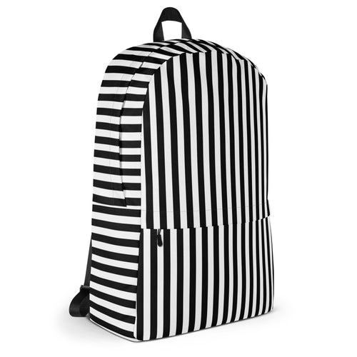 Preppy Black and White Vertical Striped Lines Printed Backpack
