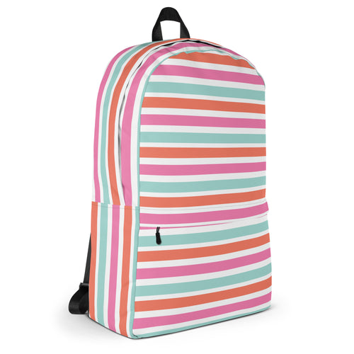 Preppy Fashion Pink Striped Ladies Waterproof Backpack