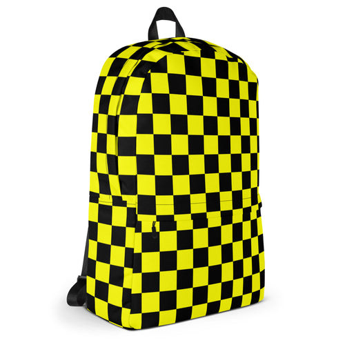 Preppy Yellow and Black Aesthetic Checkered Print Backpack