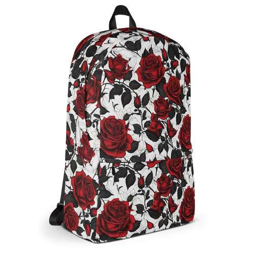 Black Red Roses Backpack Floral Backpacks | Cute Flower Print Backpacks