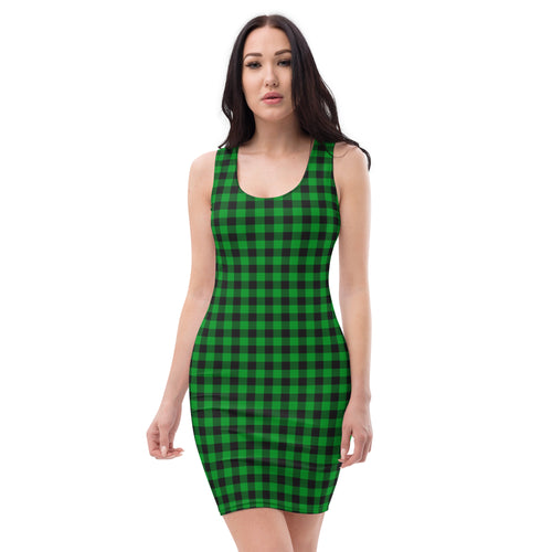 Aesthetic Green Tartan Plaid Bodycon Dress